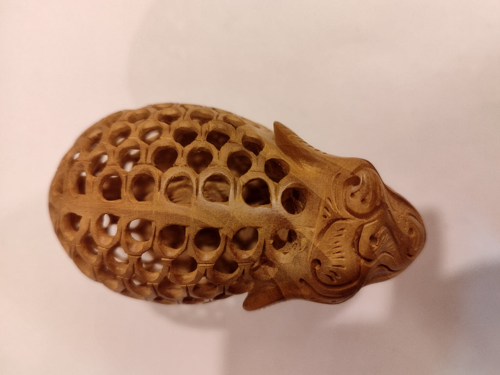 Hand Carved Kadam Wood Elephant Statue: Onyx Inlay- 4 Inches Spiritual Decor