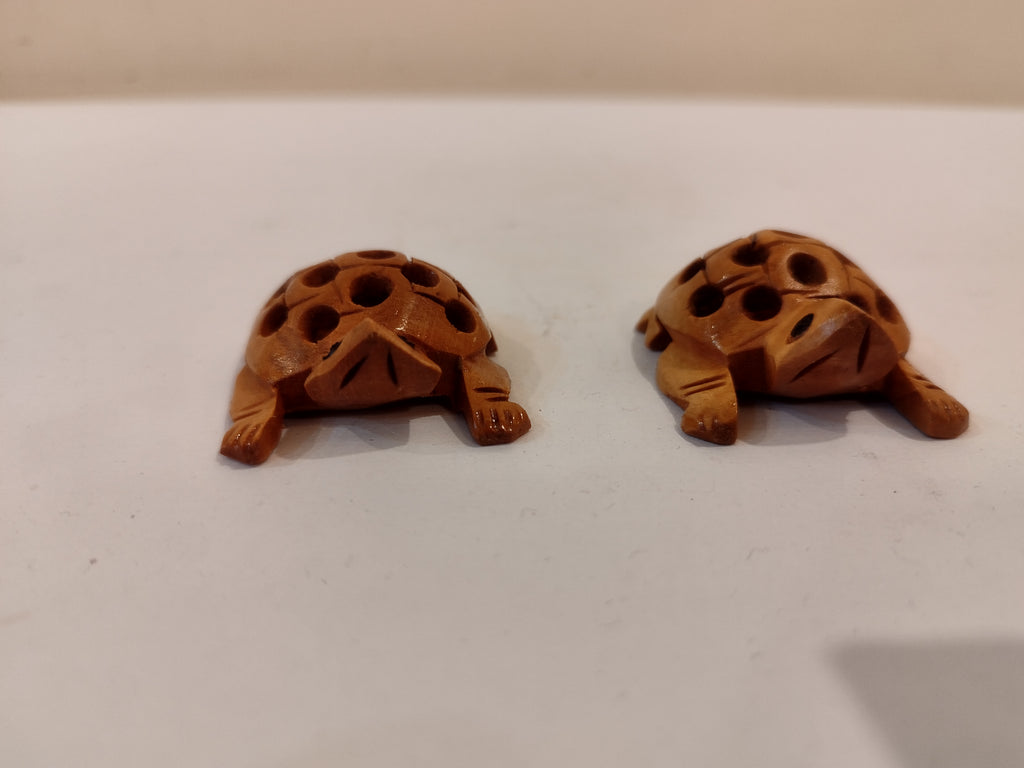 Handcrafted Kadam Wood Tortoise pair in net design Spiritual Decor