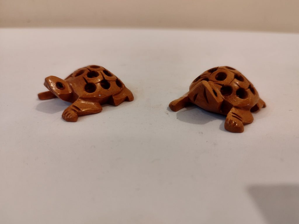 Handcrafted Kadam Wood Tortoise pair in net design Spiritual Decor
