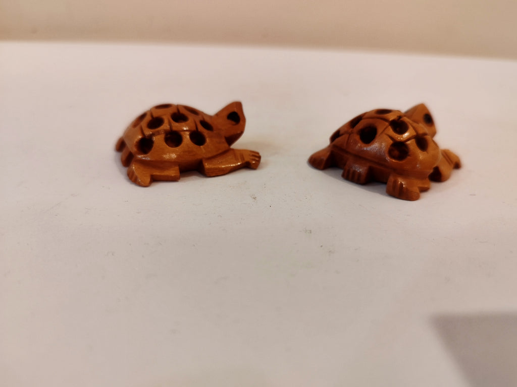 Handcrafted Kadam Wood Tortoise pair in net design Spiritual Decor