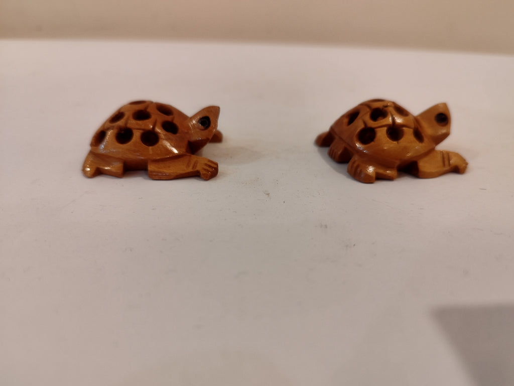 Handcrafted Kadam Wood Tortoise pair in net design Spiritual Decor