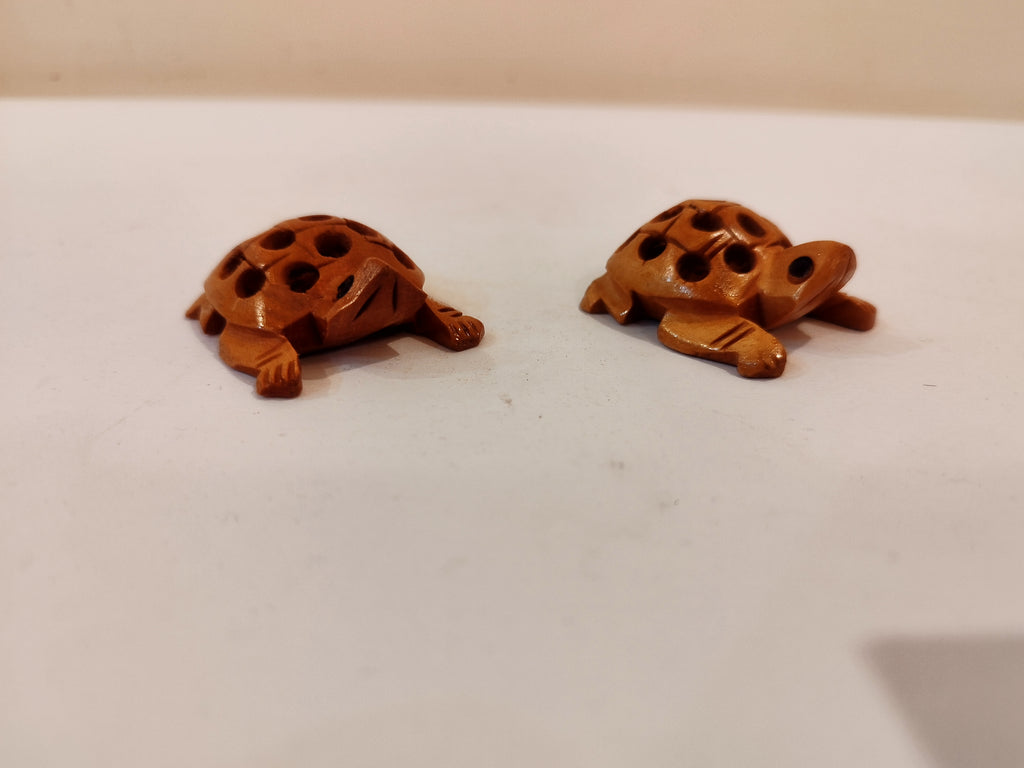 Handcrafted Kadam Wood Tortoise pair in net design Spiritual Decor