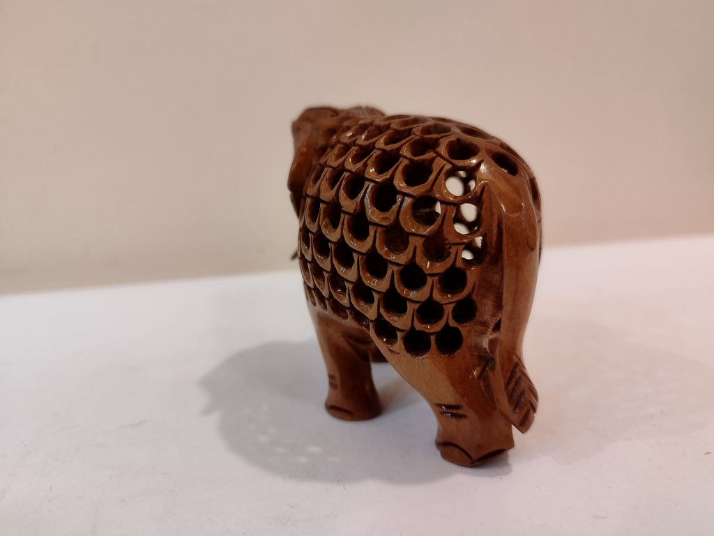 Hand Carved Kadam Dark Wood Elephant Statue Mother and baby Onyx Inlay-3 Inches: Spiritual Decor