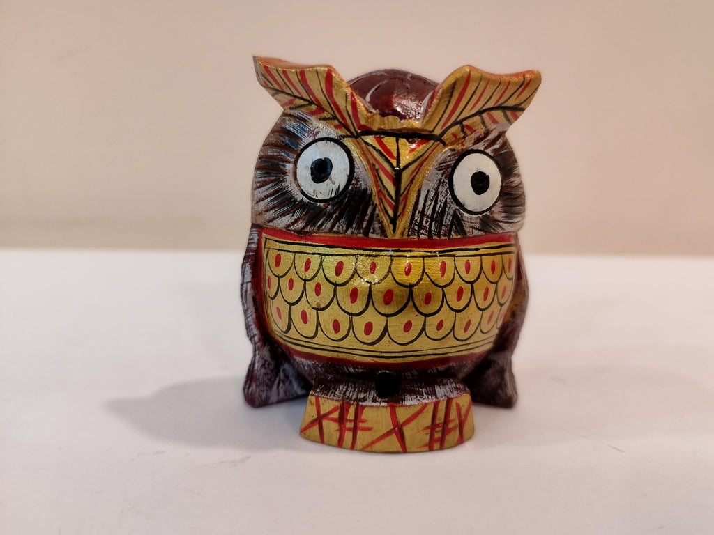 Handcrafted Kadam Wood Owl Painted Black Figurine- 3 Inches: Spiritual Home Decor