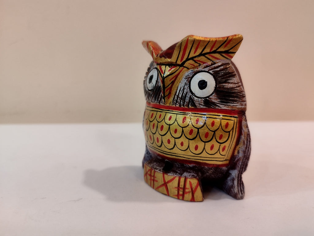 Handcrafted Kadam Wood Owl Painted Black Figurine- 3 Inches: Spiritual Home Decor