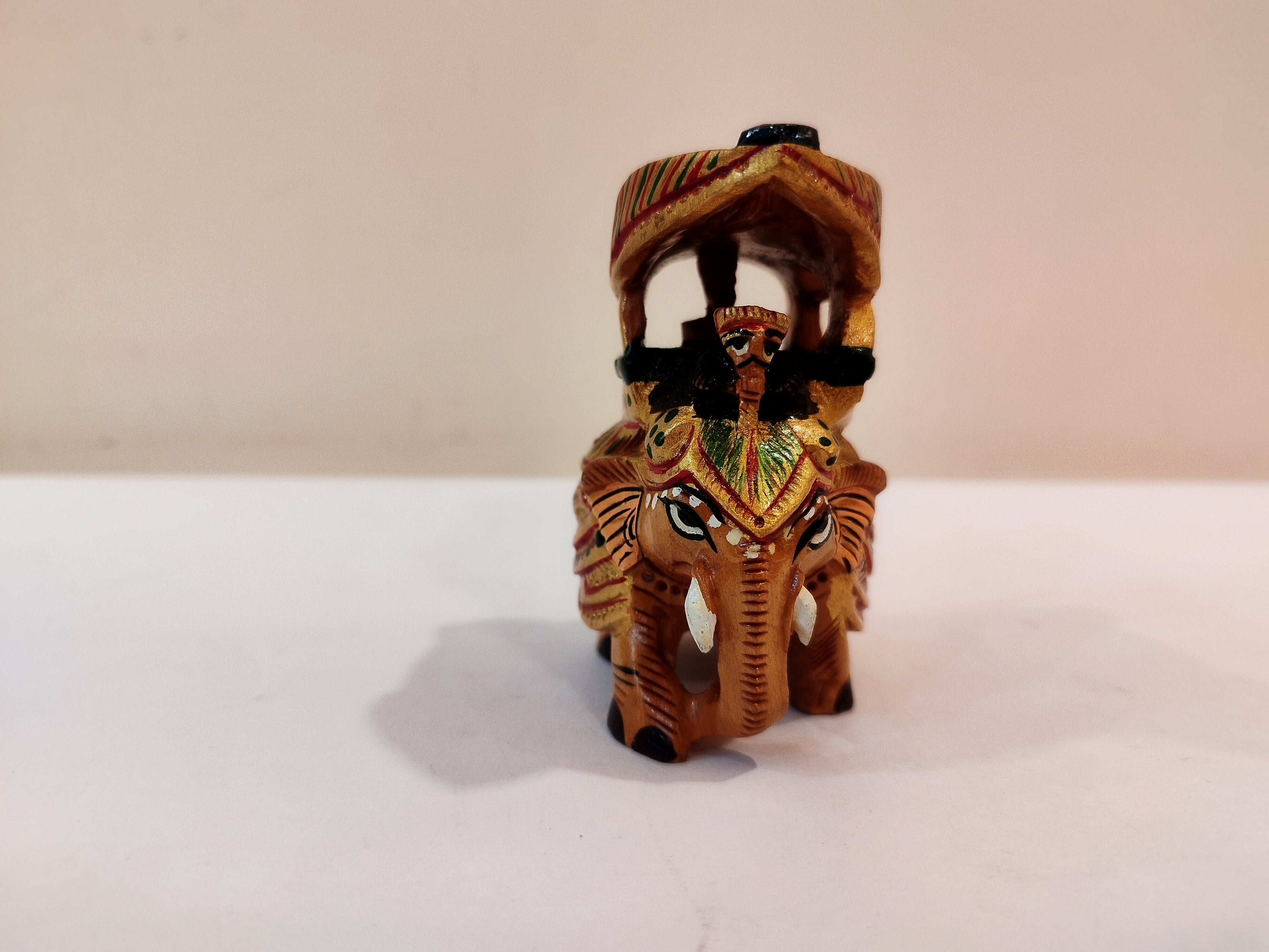 Handcrafted Kadam Wood Painted Elephant Maharaja Spiritual Decor