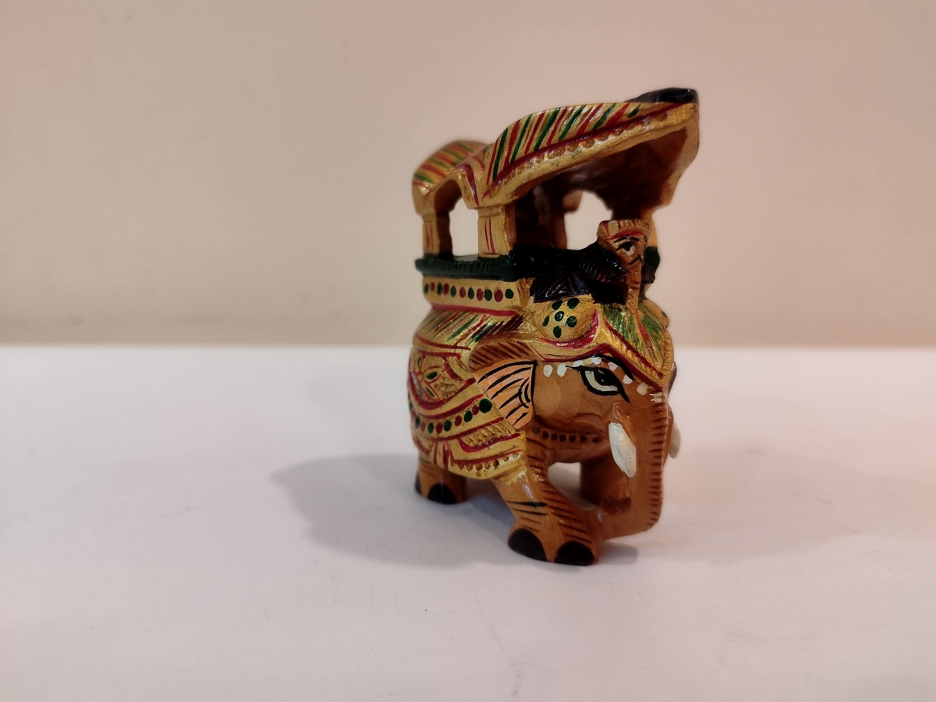 Handcrafted Kadam Wood Painted Elephant Maharaja Spiritual Decor