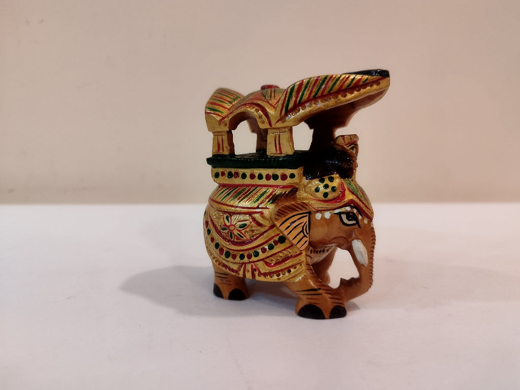 Handcrafted Kadam Wood Painted Elephant Maharaja Spiritual Decor