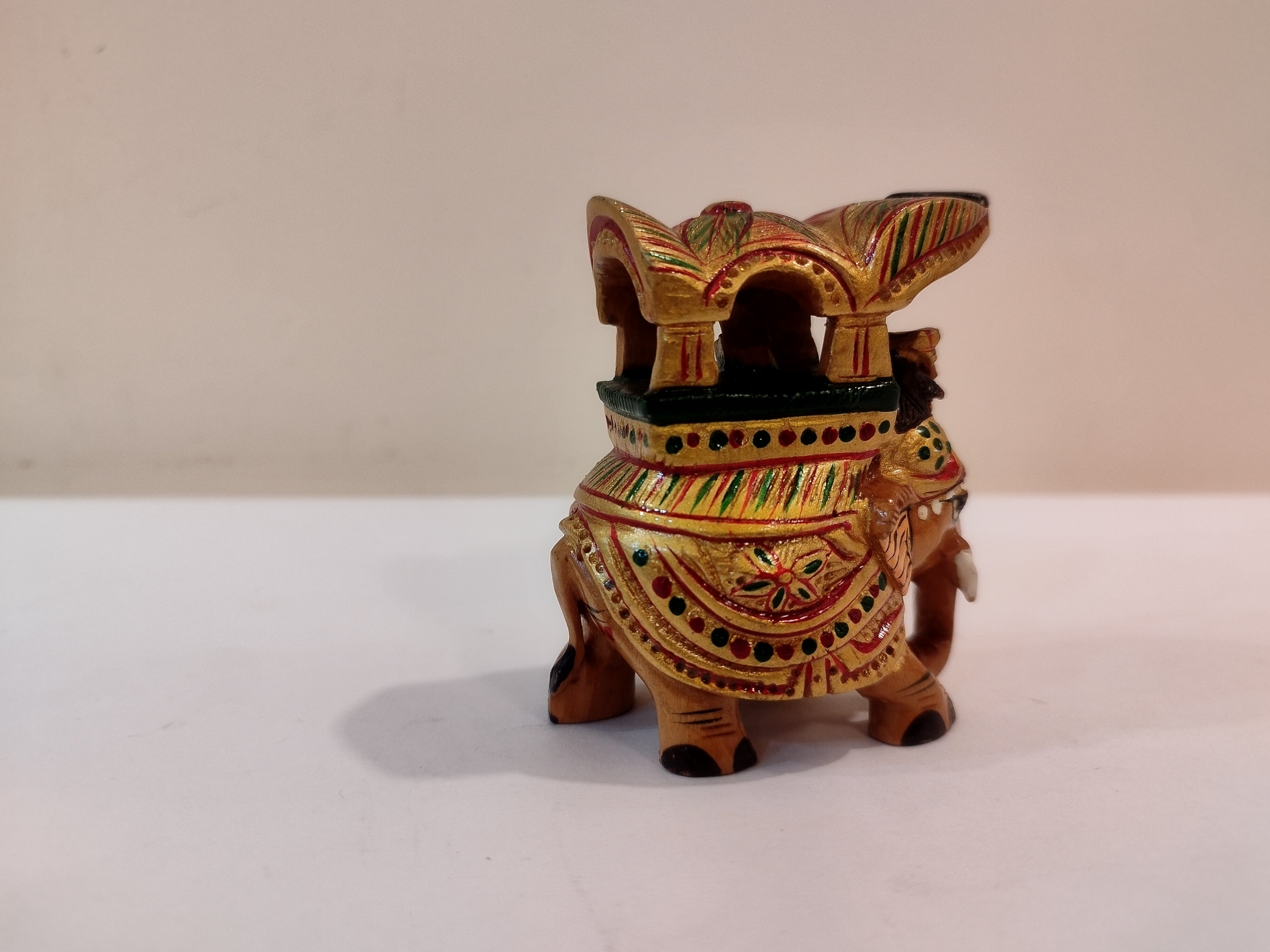 Handcrafted Kadam Wood Painted Elephant Maharaja Spiritual Decor