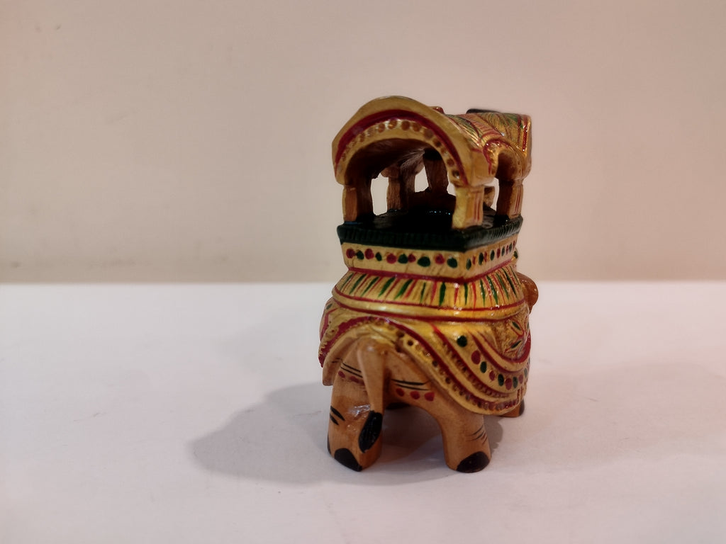 Handcrafted Kadam Wood Painted Elephant Maharaja Spiritual Decor