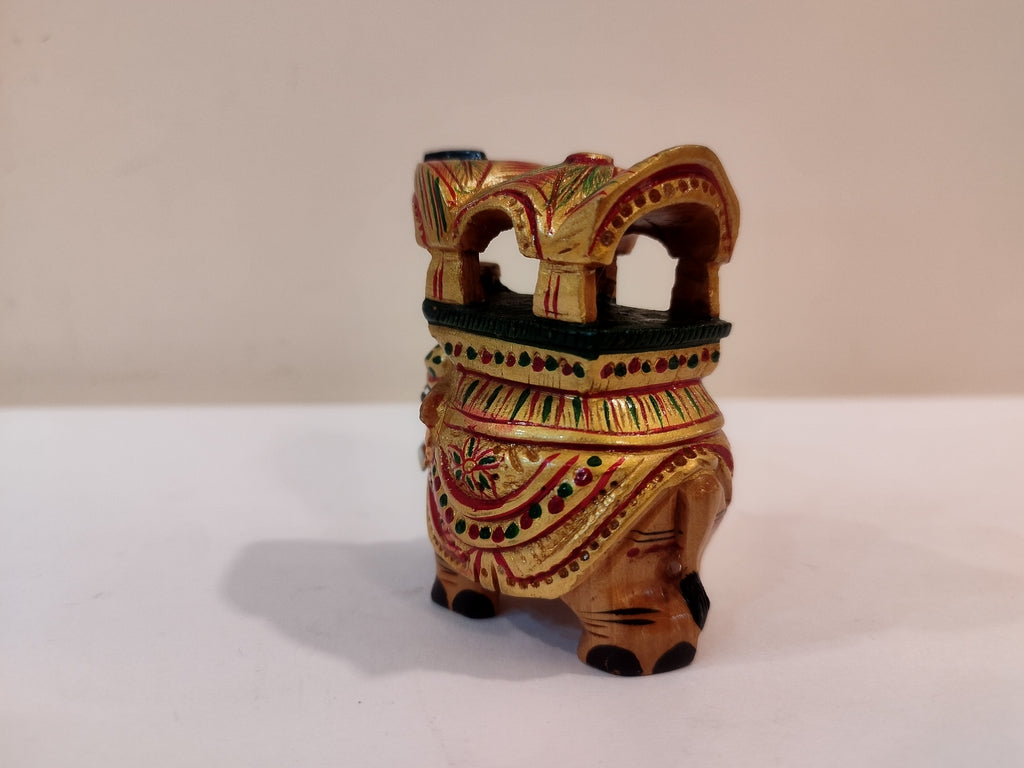 Handcrafted Kadam Wood Painted Elephant Maharaja Spiritual Decor