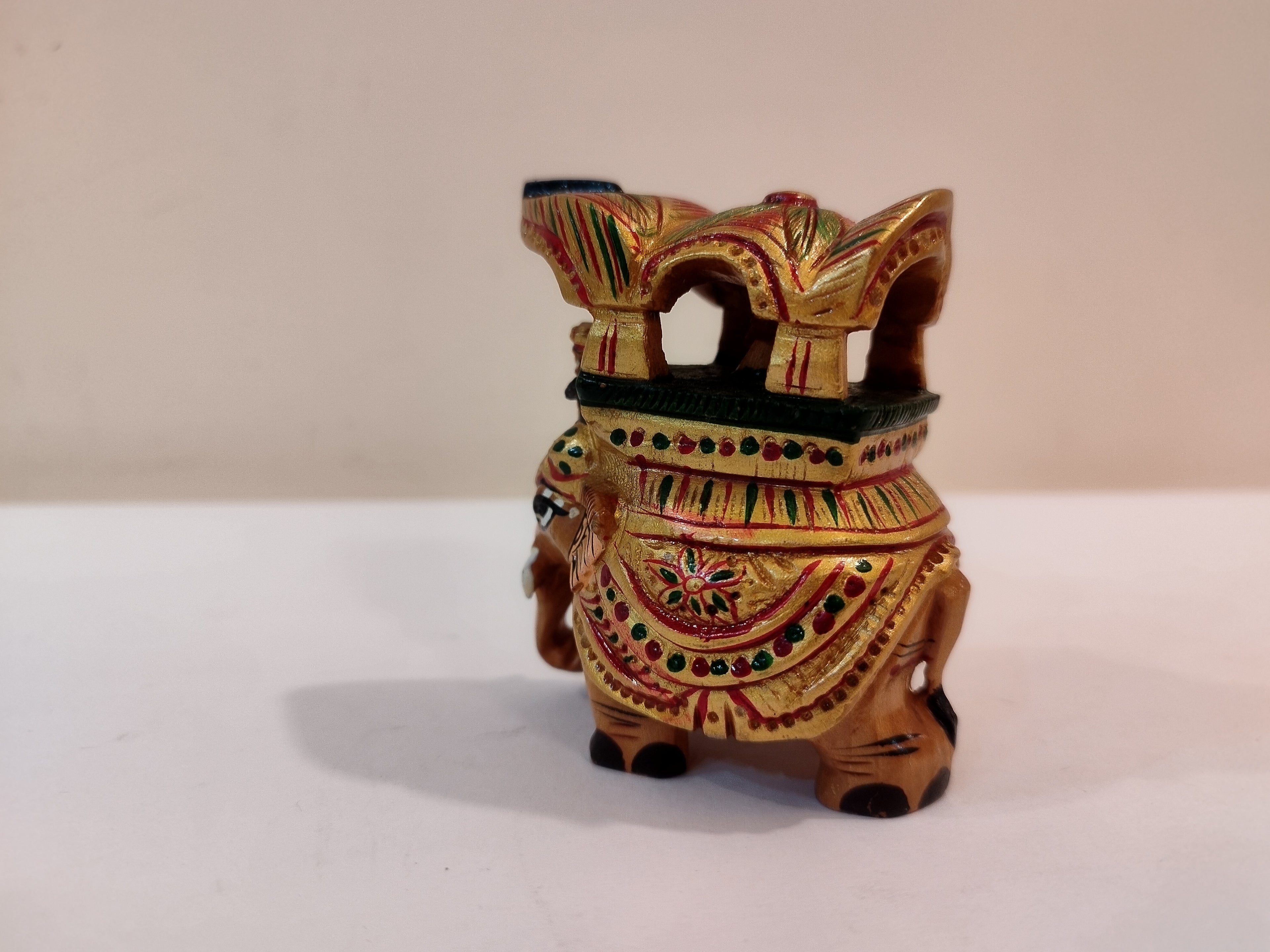 Handcrafted Kadam Wood Painted Elephant Maharaja Spiritual Decor