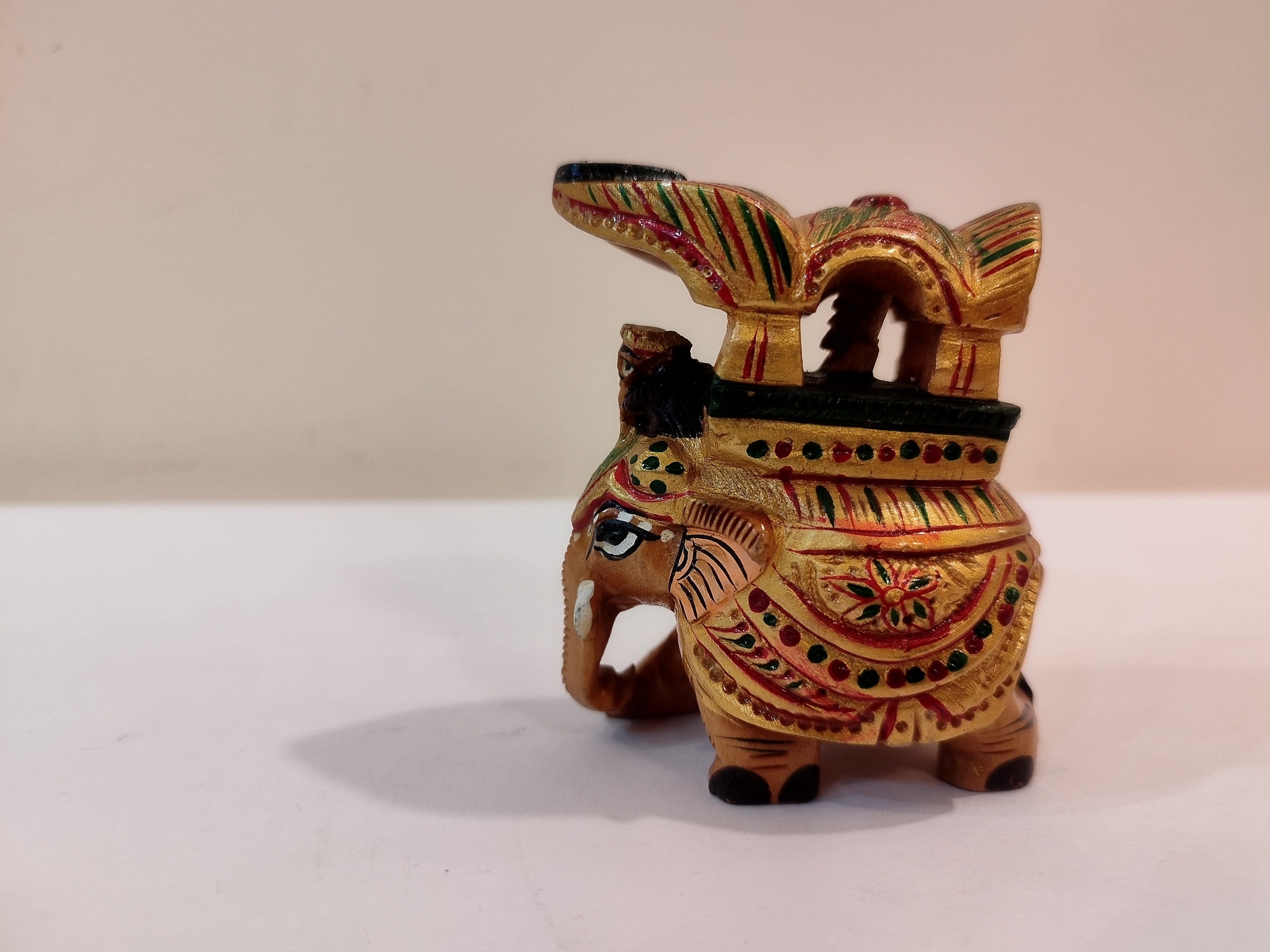 Handcrafted Kadam Wood Painted Elephant Maharaja Spiritual Decor