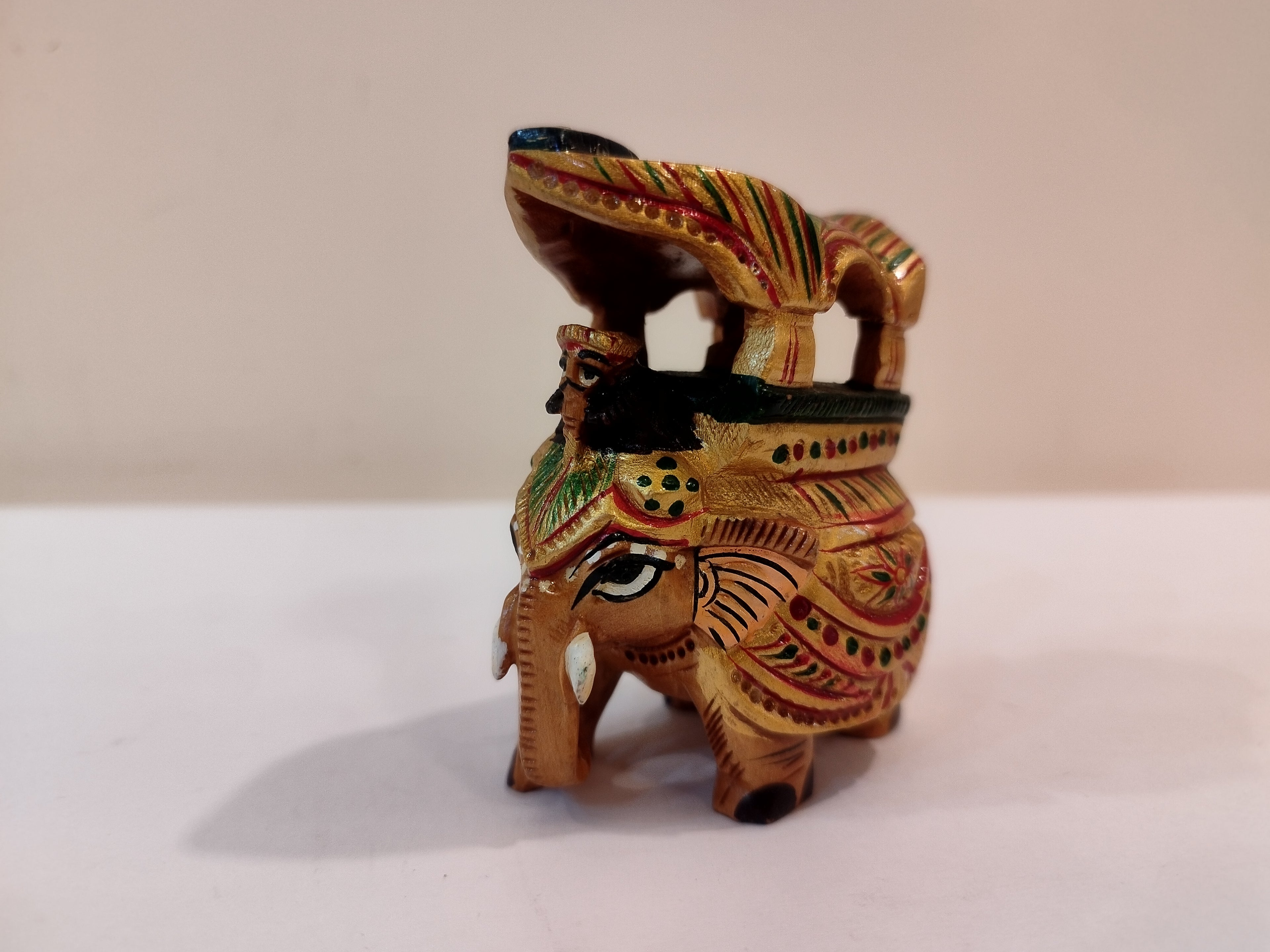 Handcrafted Kadam Wood Painted Elephant Maharaja Spiritual Decor