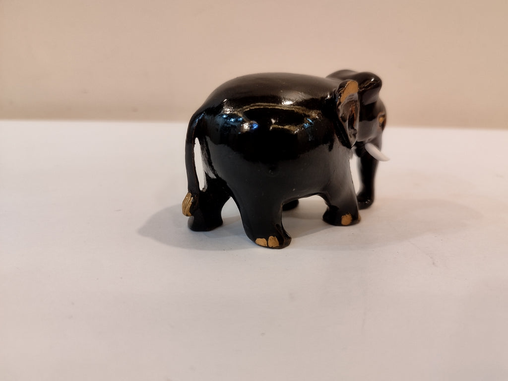 Handcrafted kadam wood black elephant statue  down trunk- 2 inches