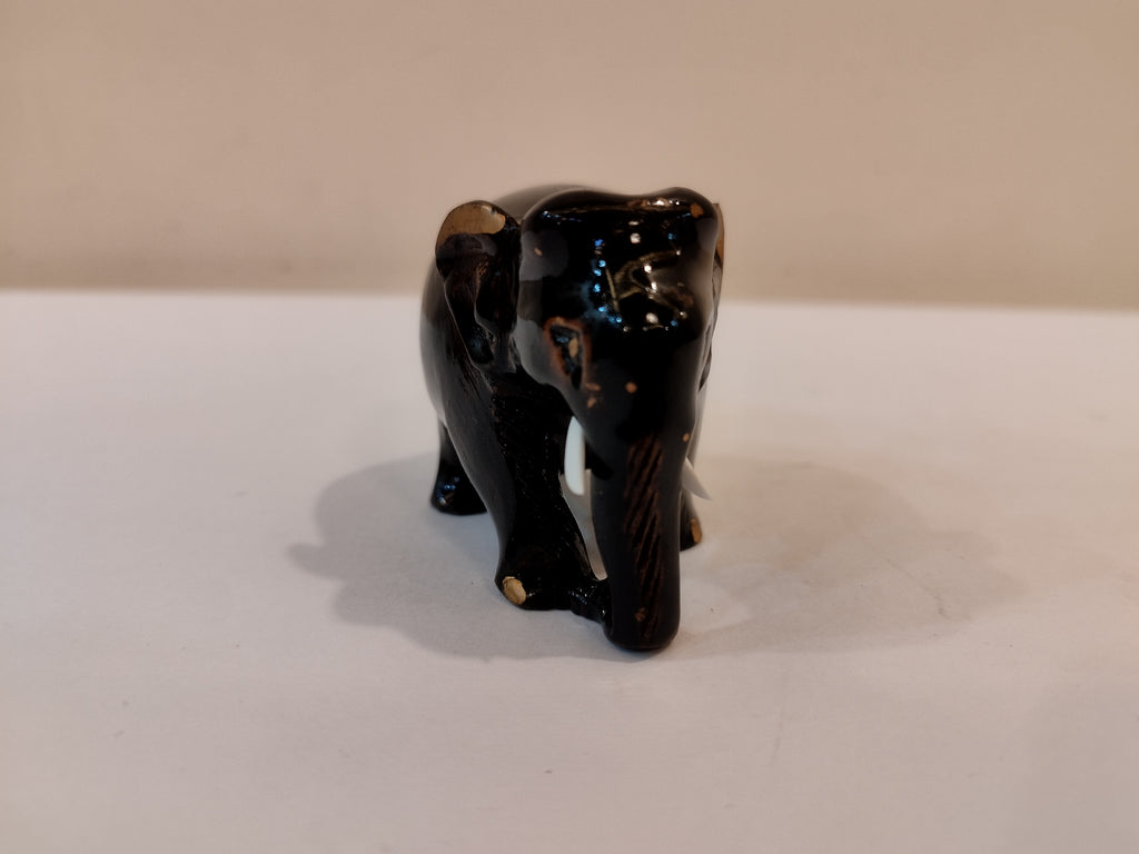 Handcrafted kadam wood black elephant statue  down trunk- 2 inches