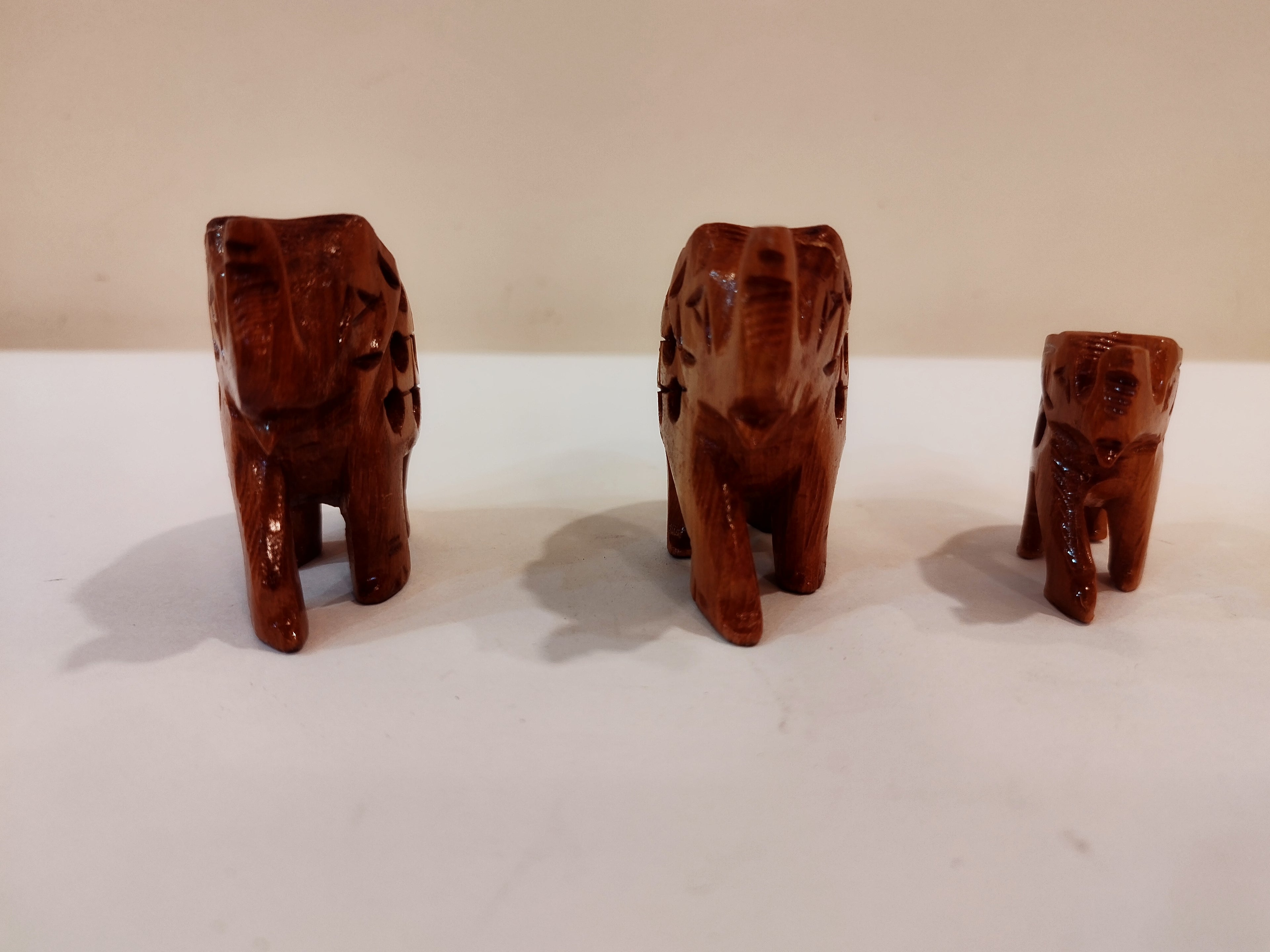 Spiritual Home Decor: Hand-carved Kadam Wood Elephant Family set of three-3,2,1.5 inches