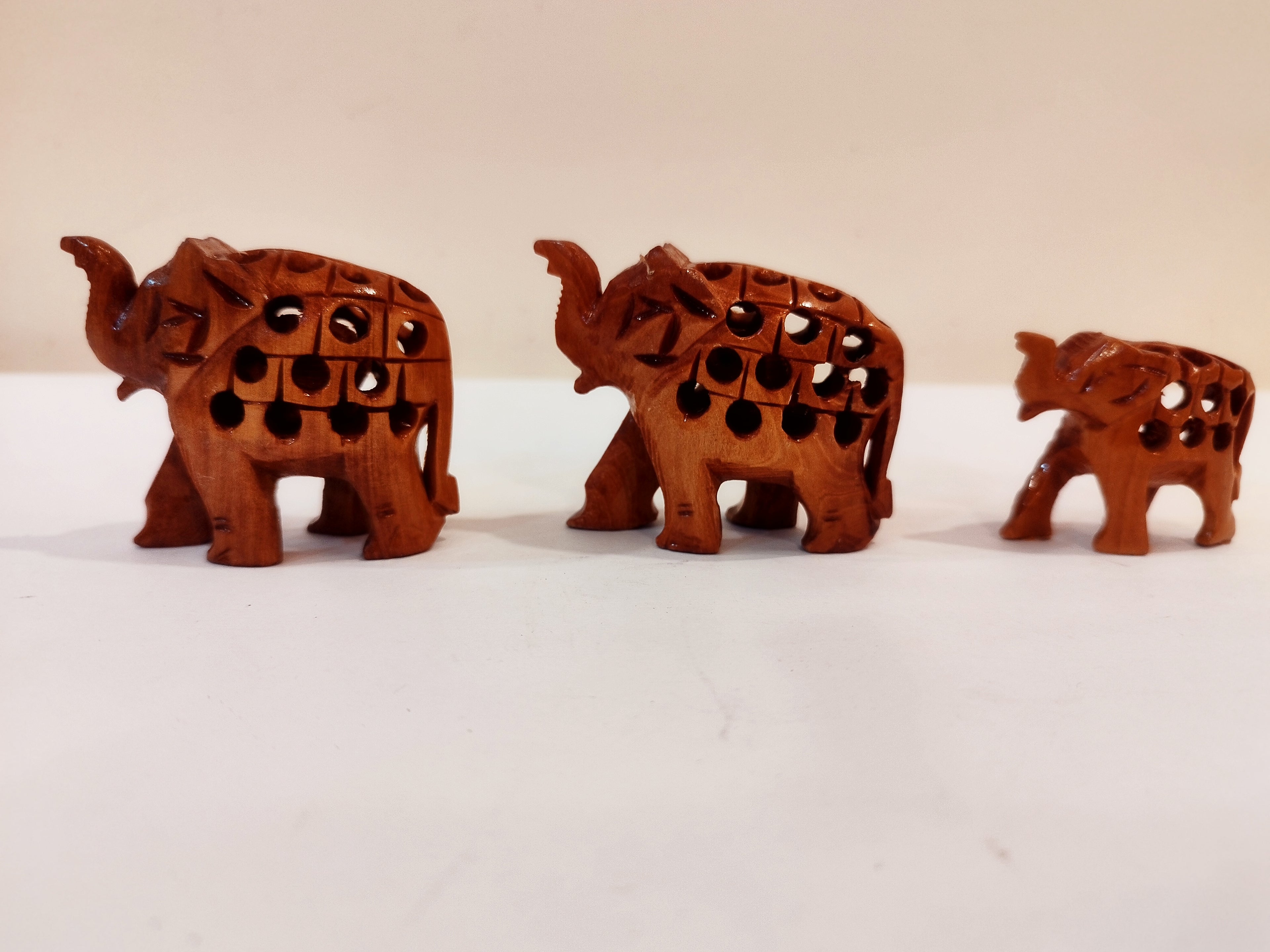 Spiritual Home Decor: Hand-carved Kadam Wood Elephant Family set of three-3,2,1.5 inches