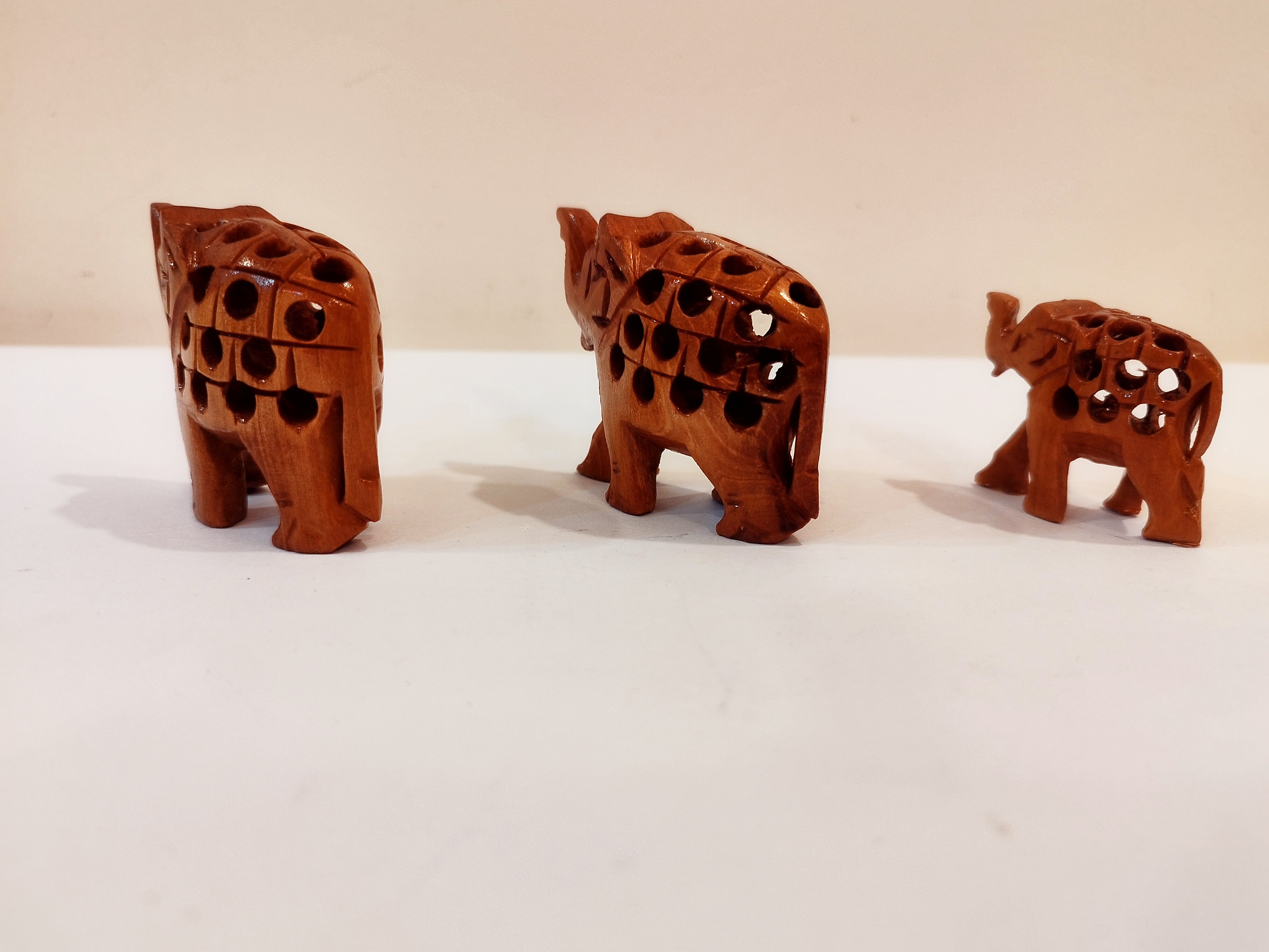 Spiritual Home Decor: Hand-carved Kadam Wood Elephant Family set of three-3,2,1.5 inches