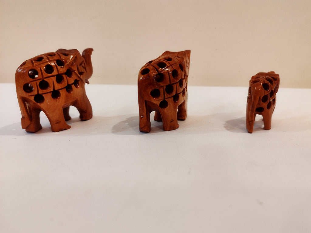 Spiritual Home Decor: Hand-carved Kadam Wood Elephant Family set of three-3,2,1.5 inches