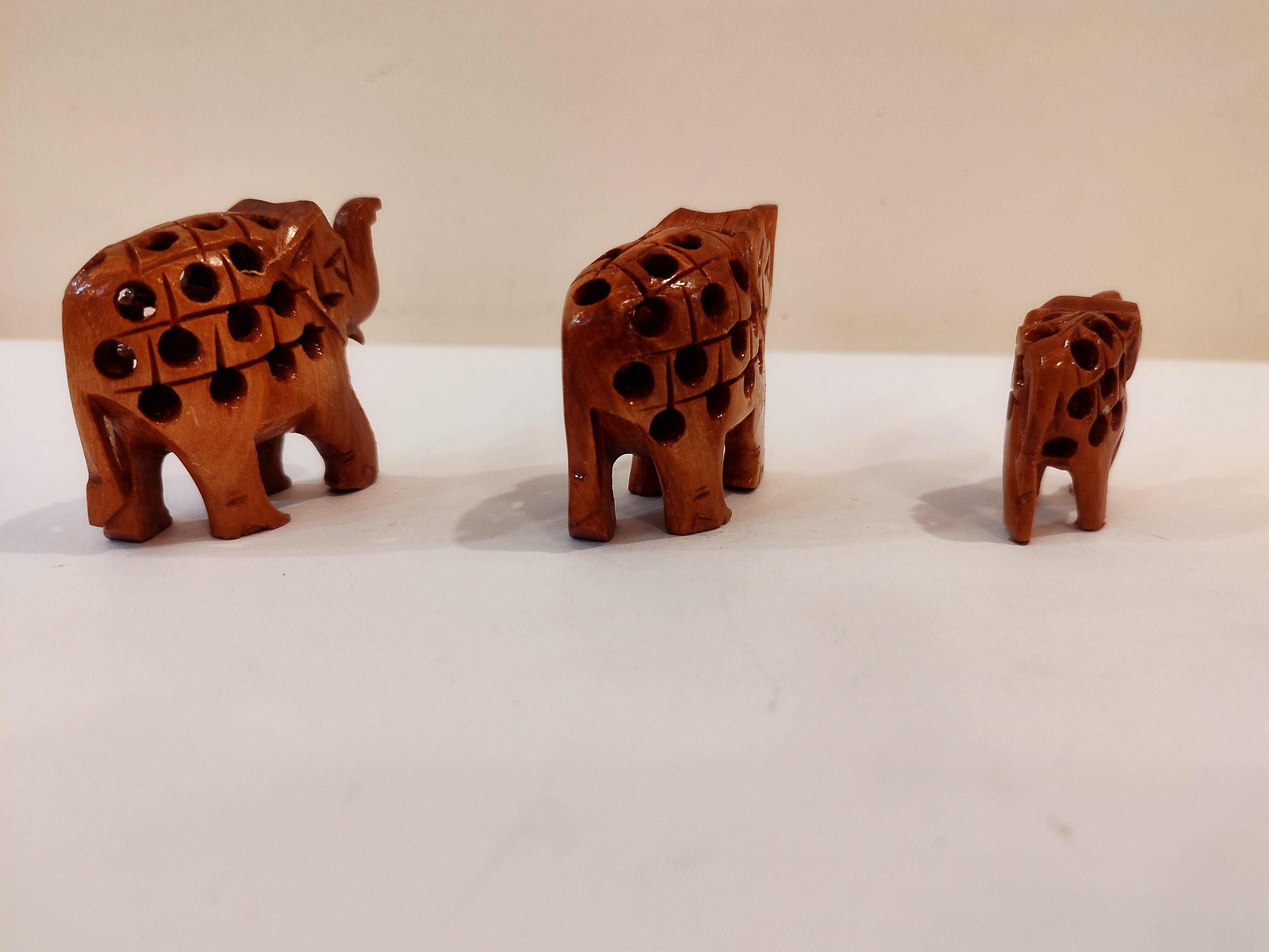 Spiritual Home Decor: Hand-carved Kadam Wood Elephant Family set of three-3,2,1.5 inches