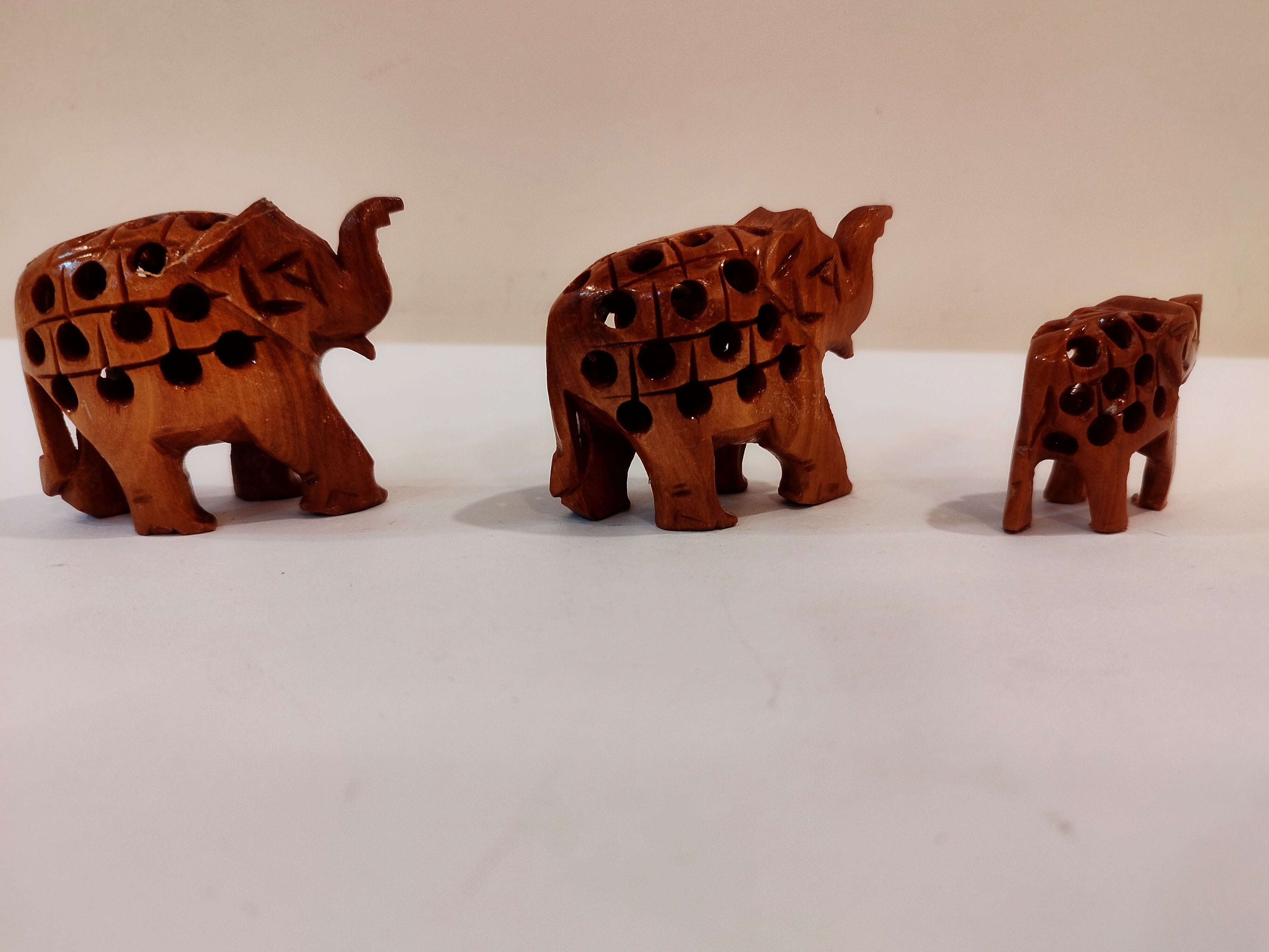 Spiritual Home Decor: Hand-carved Kadam Wood Elephant Family set of three-3,2,1.5 inches