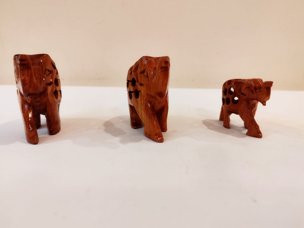 Spiritual Home Decor: Hand-carved Kadam Wood Elephant Family set of three-3,2,1.5 inches