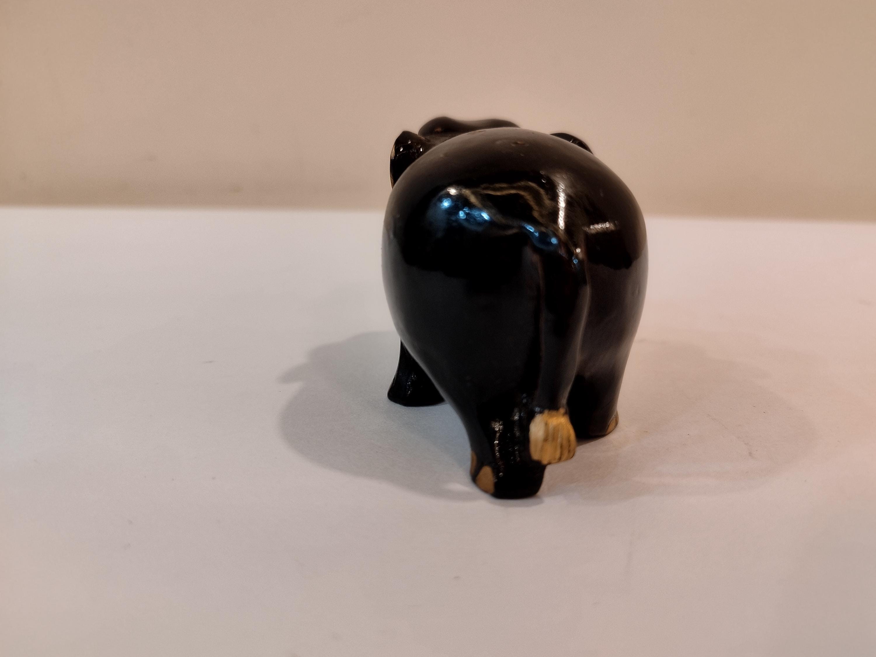 Handcrafted kadam wood black elephant statue  down trunk- 2 inches