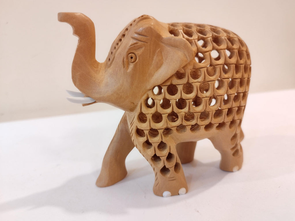 Mother and Baby Onyx Inlay in a Hand-Carved Kadam Wood Elephant