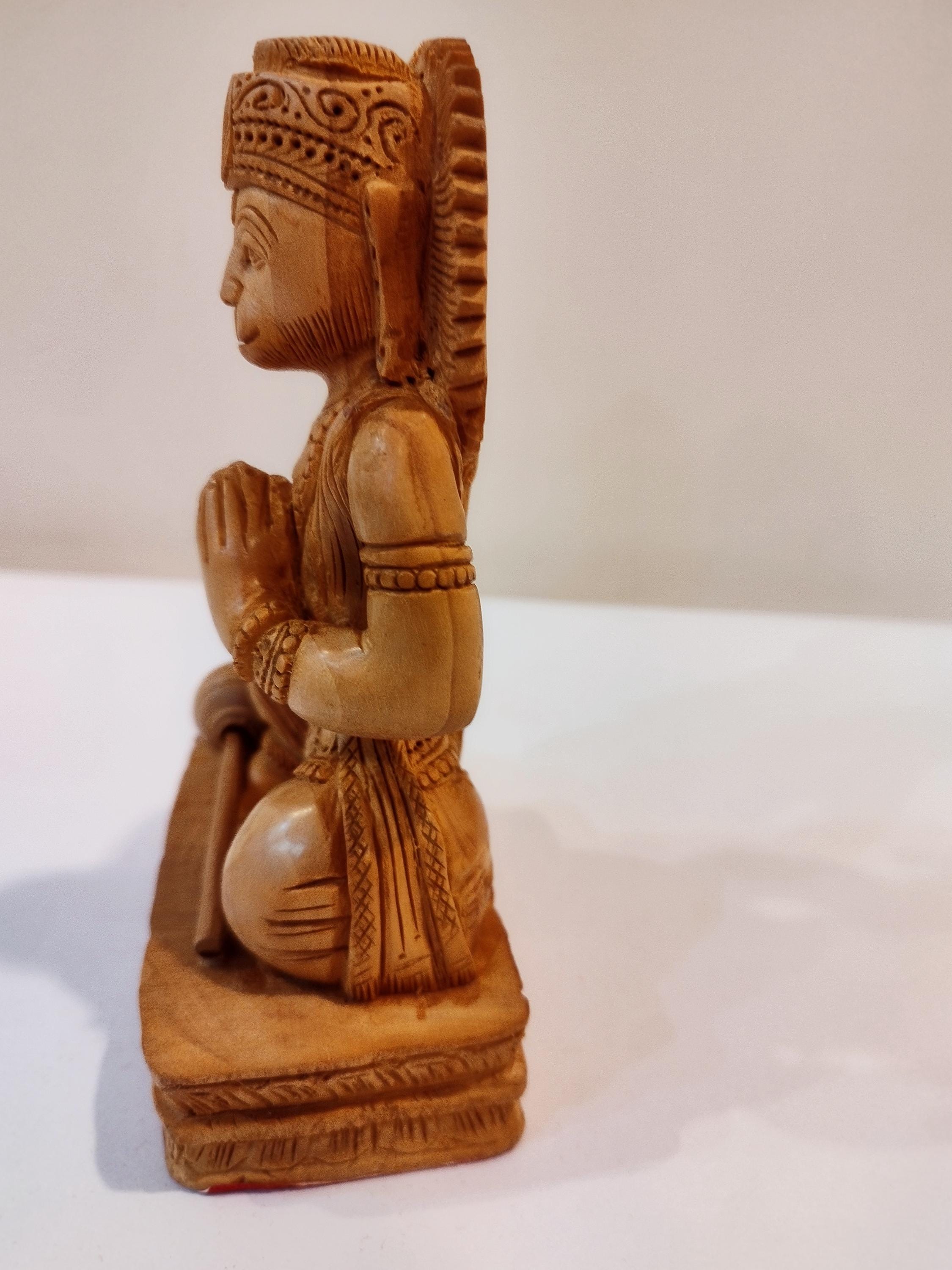 Hand Carved Wooden Hanuman Dasa Statue, Kadam Wood