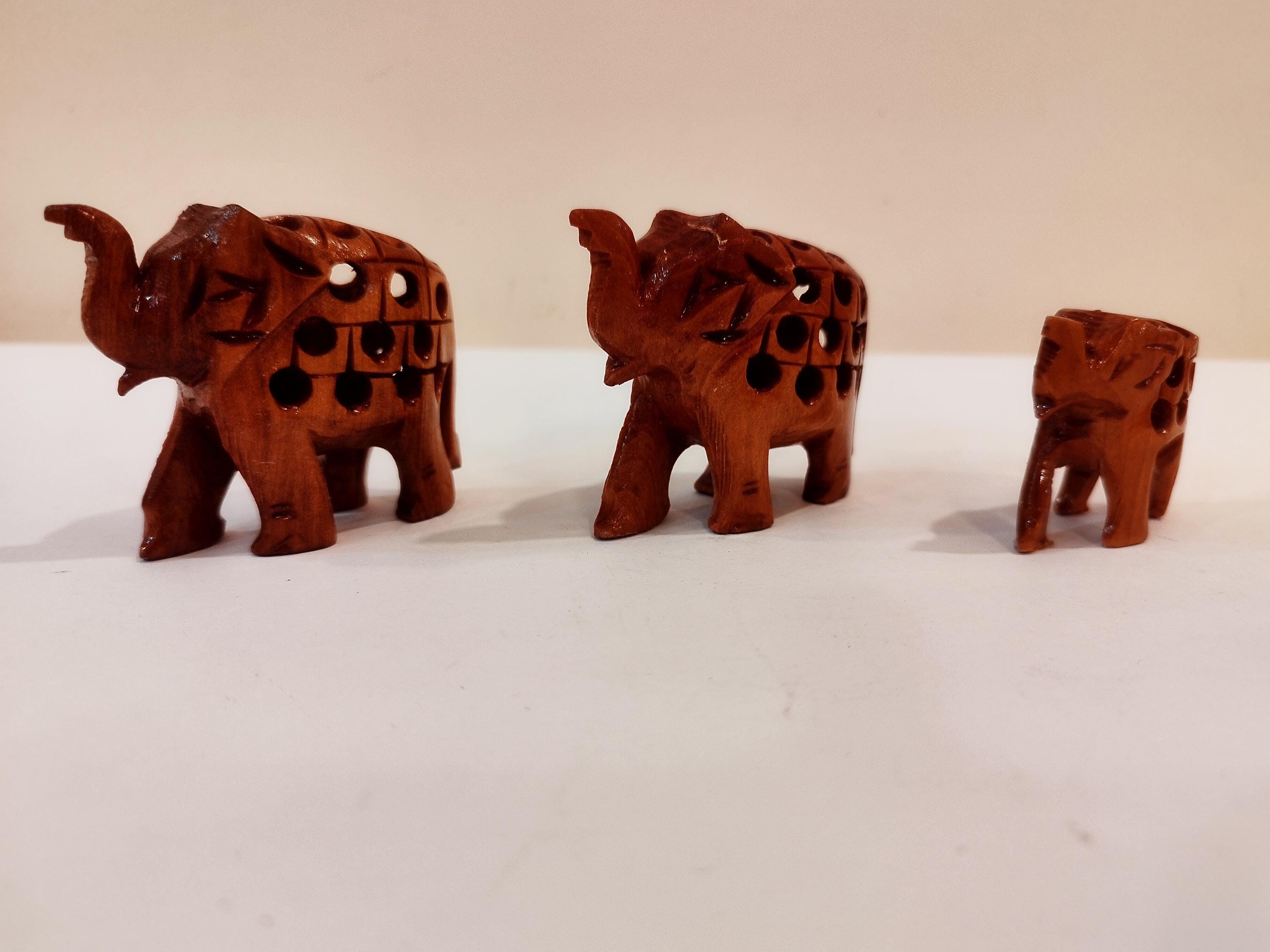 Spiritual Home Decor: Hand-carved Kadam Wood Elephant Family set of three-3,2,1.5 inches
