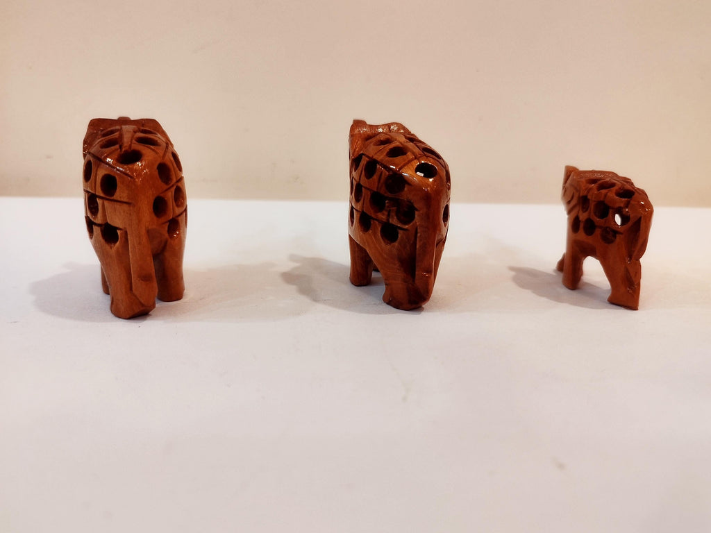 Spiritual Home Decor: Hand-carved Kadam Wood Elephant Family set of three-3,2,1.5 inches