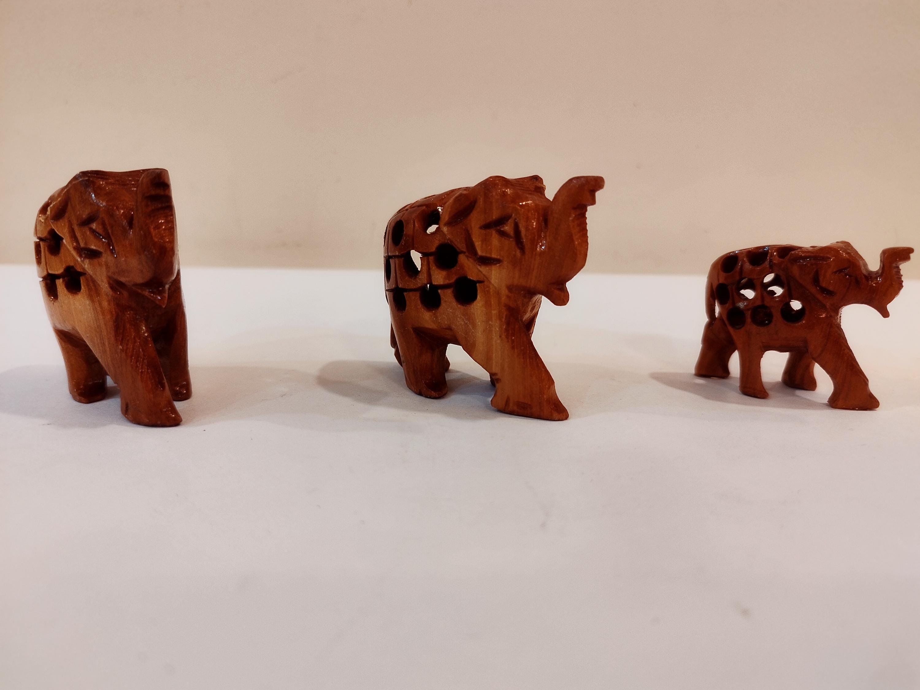 Spiritual Home Decor: Hand-carved Kadam Wood Elephant Family set of three-3,2,1.5 inches