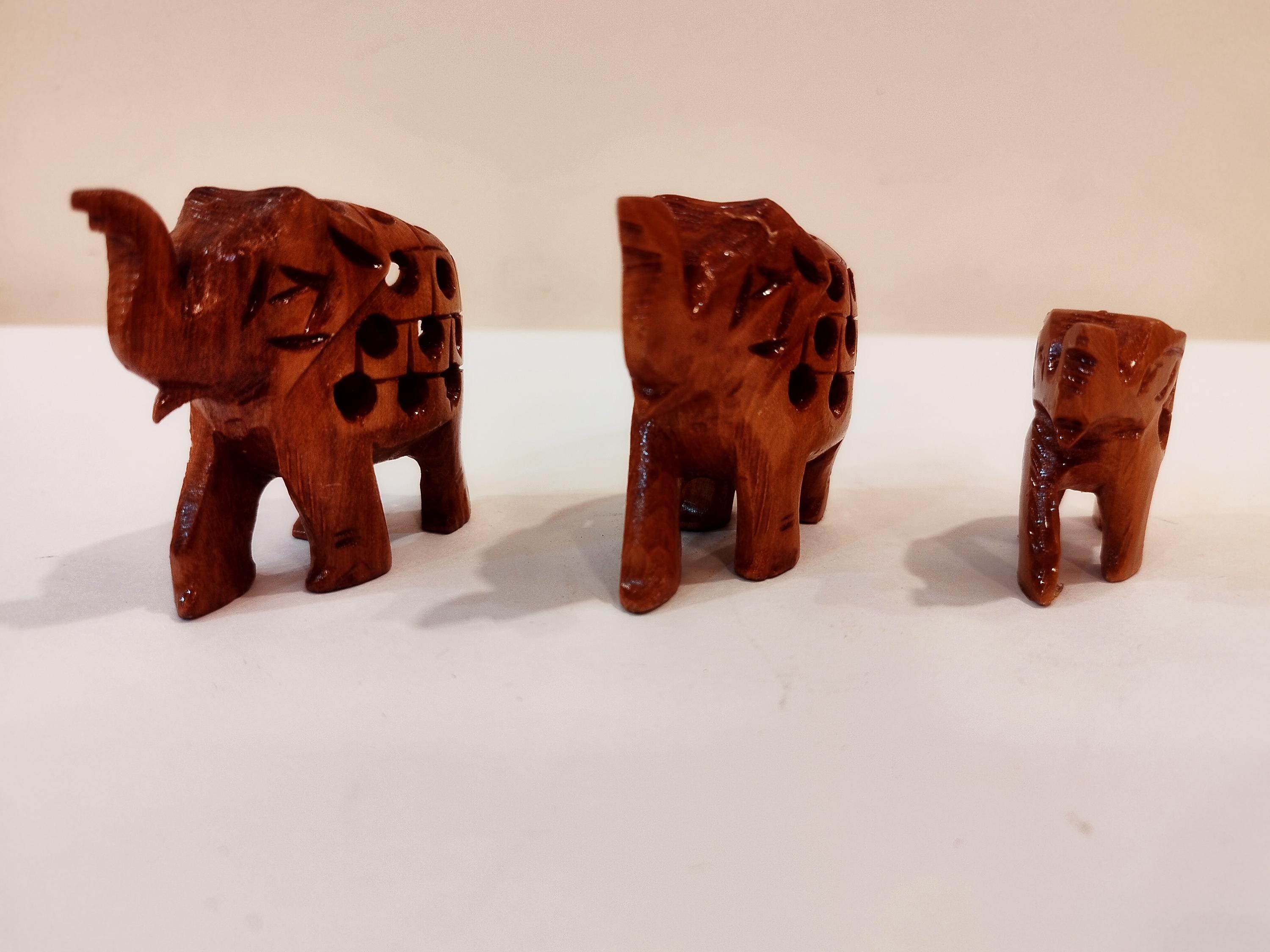 Spiritual Home Decor: Hand-carved Kadam Wood Elephant Family set of three-3,2,1.5 inches