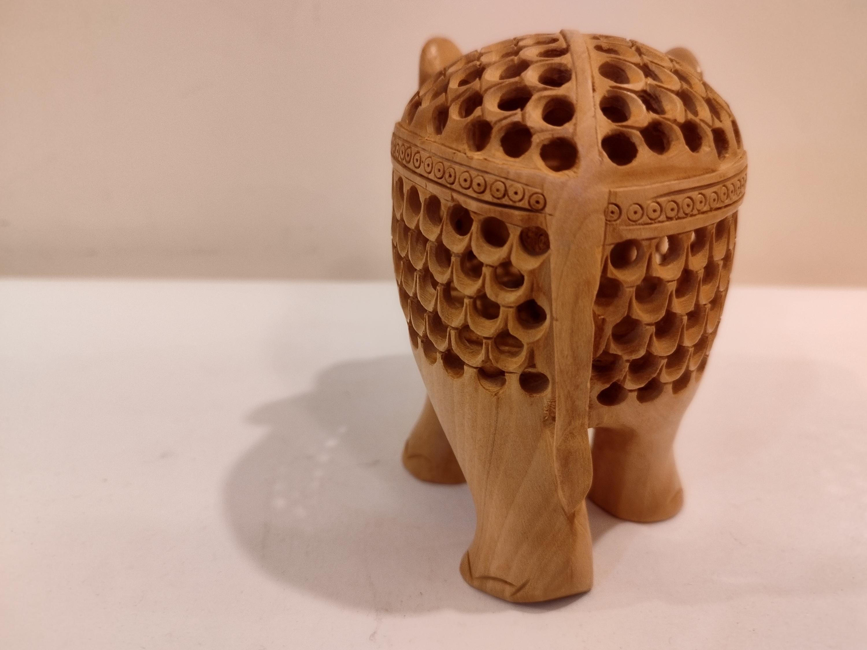 Mother and Baby in a Hand-Carved Kadam Wood Elephant Sculpture with Onyx Inlay