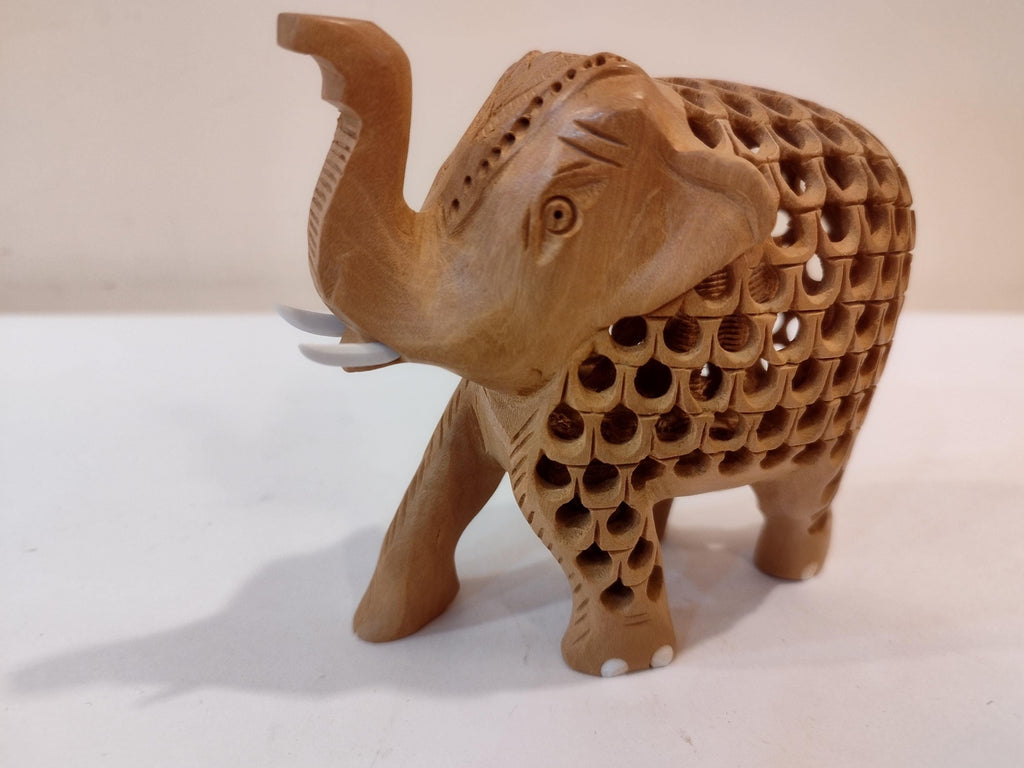 Mother and Baby Onyx Inlay in a Hand-Carved Kadam Wood Elephant