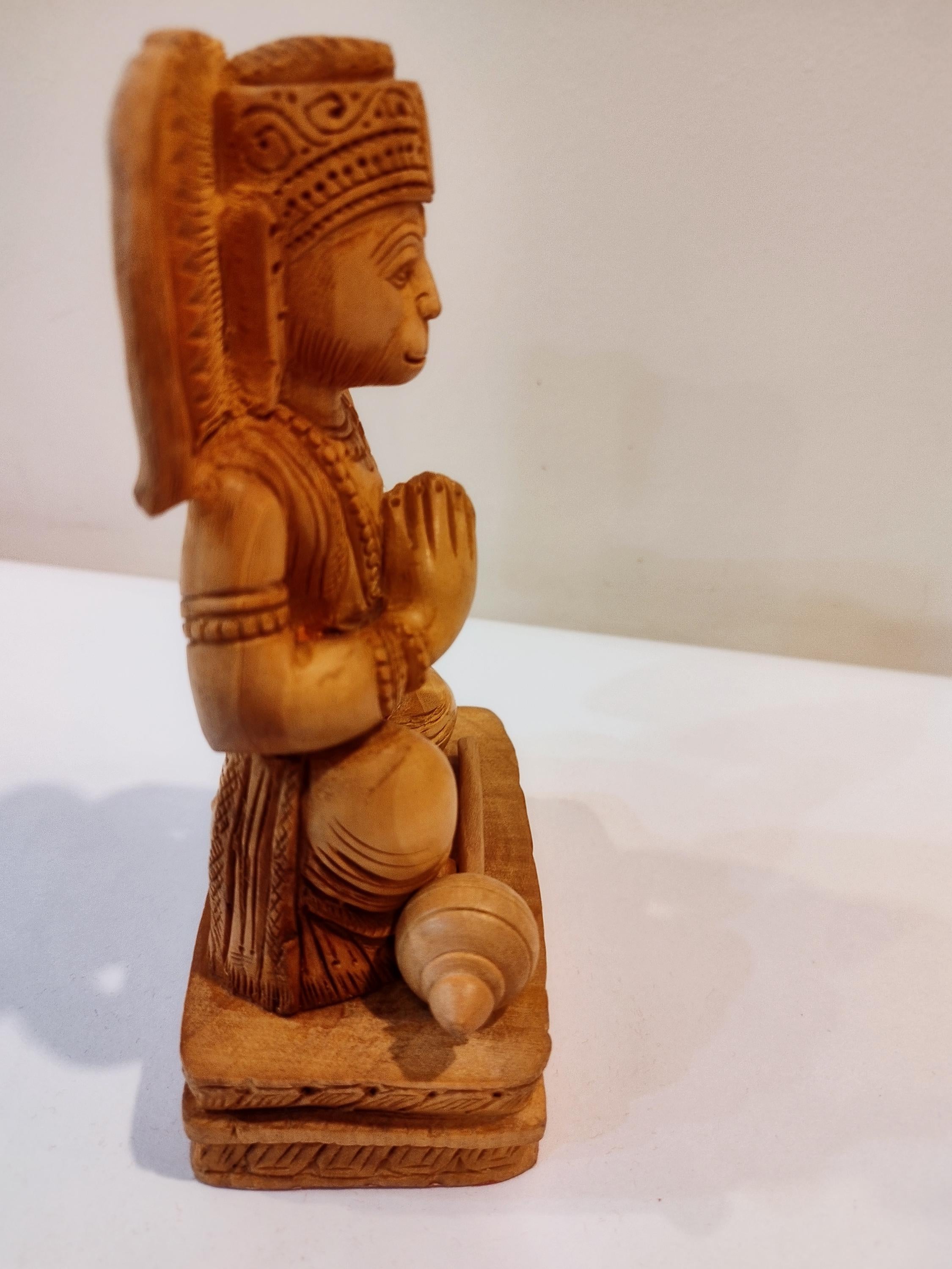 Hand Carved Wooden Hanuman Dasa Statue, Kadam Wood