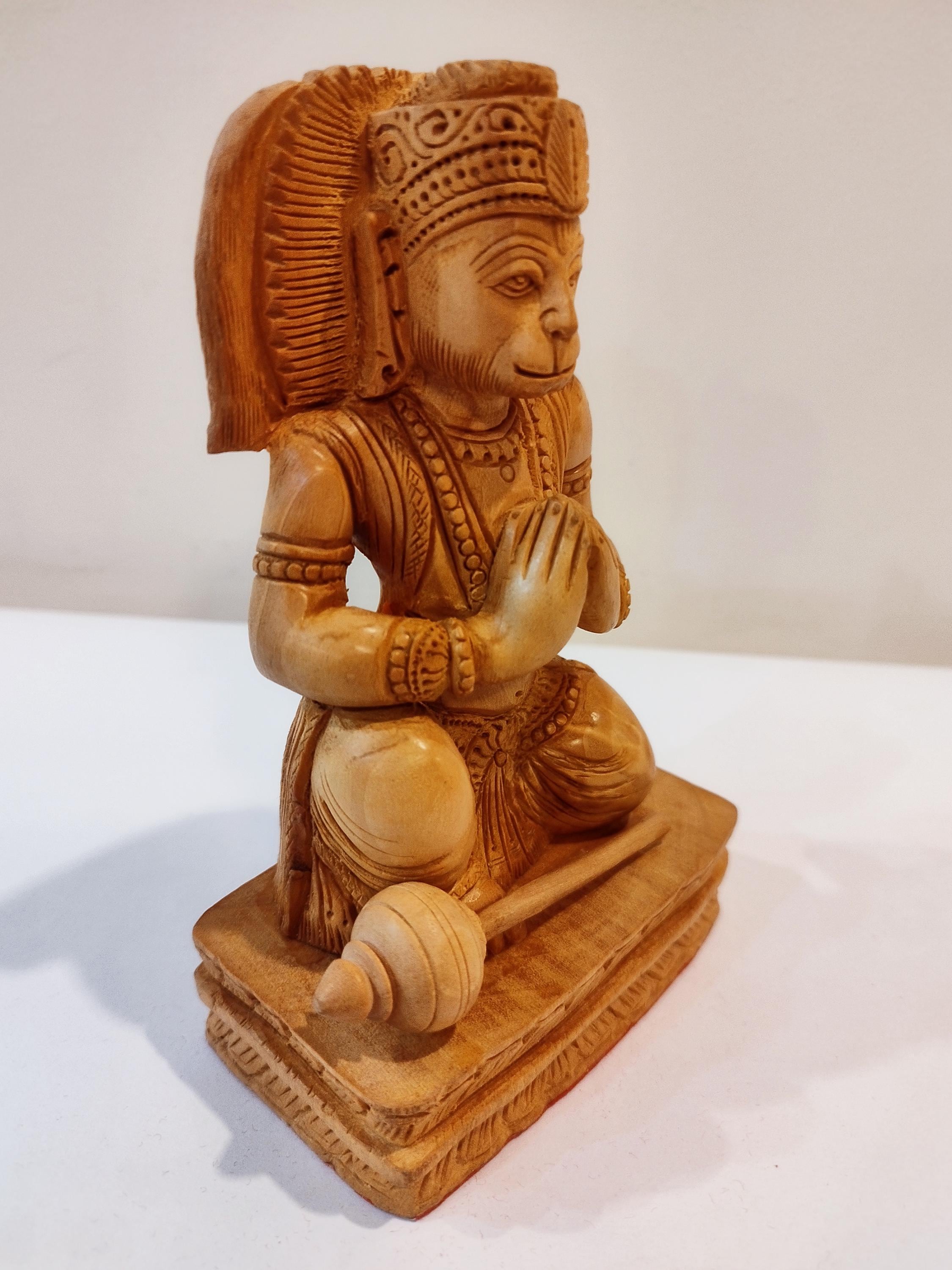Hand Carved Wooden Hanuman Dasa Statue, Kadam Wood