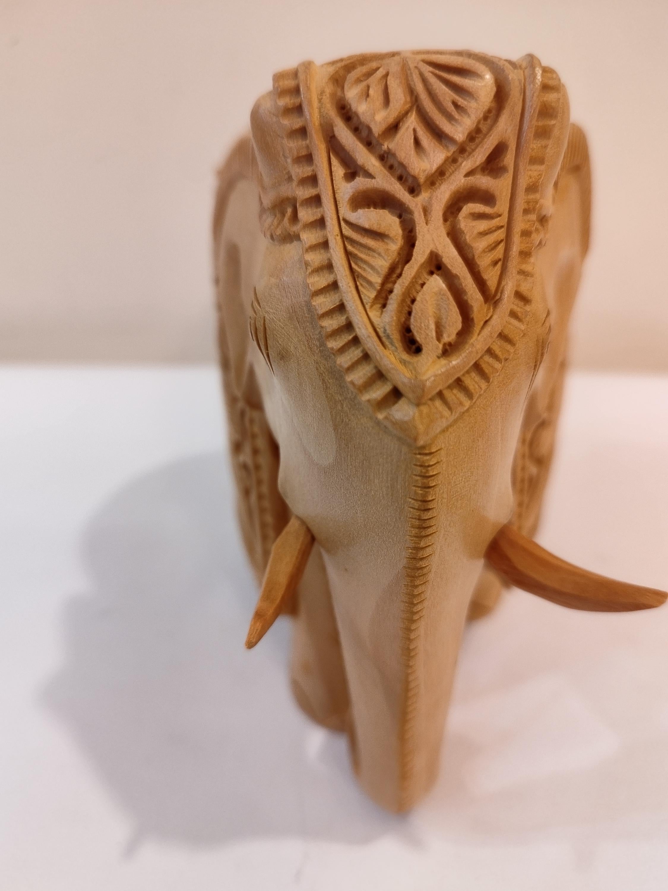 Handcrafted Kadam Wood Elephant with Peacock Sculpture 5 Inches – Spiritual Home Decor