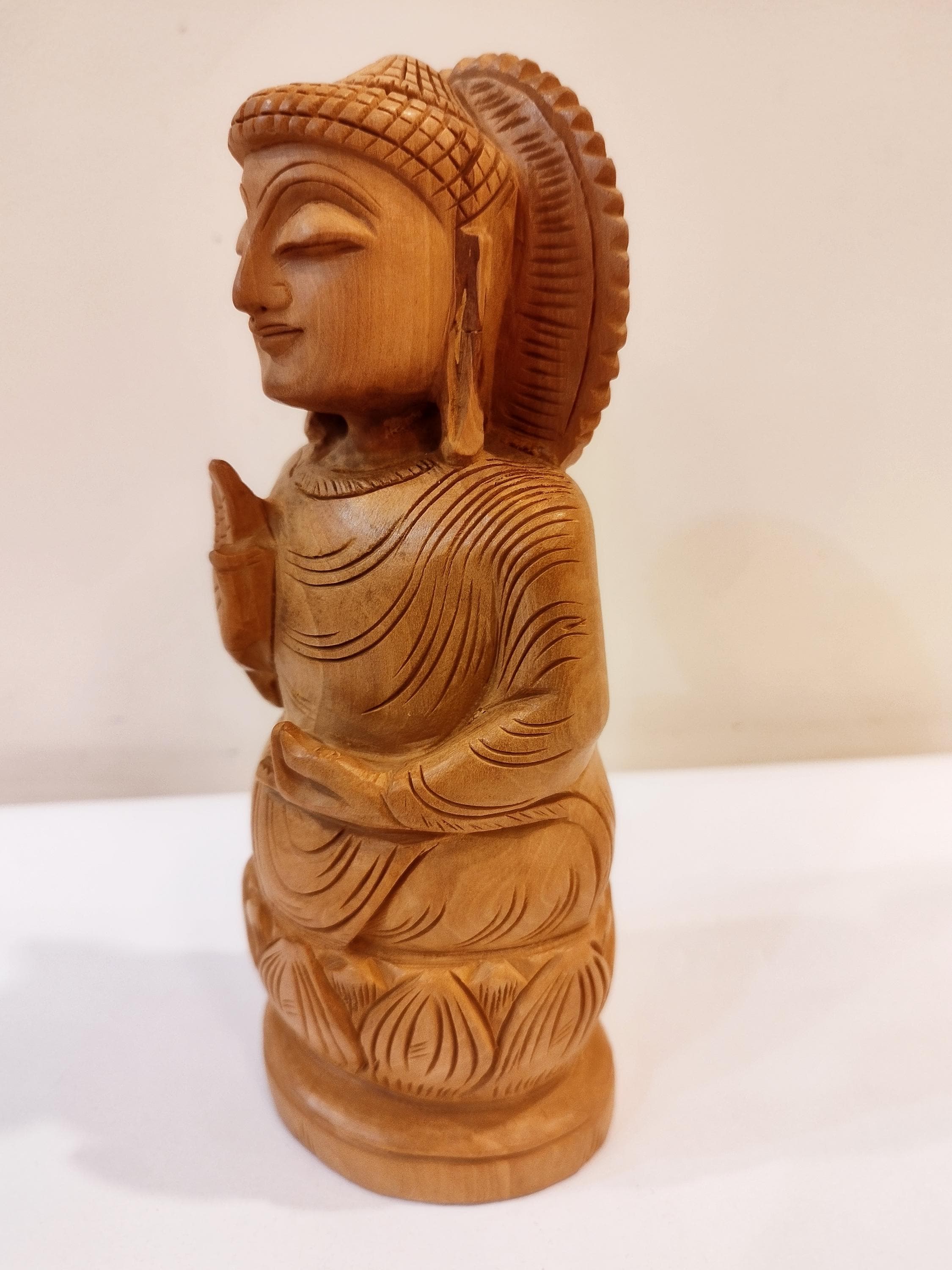 Handcrafted Oily Wood Laughing Buddha Statue