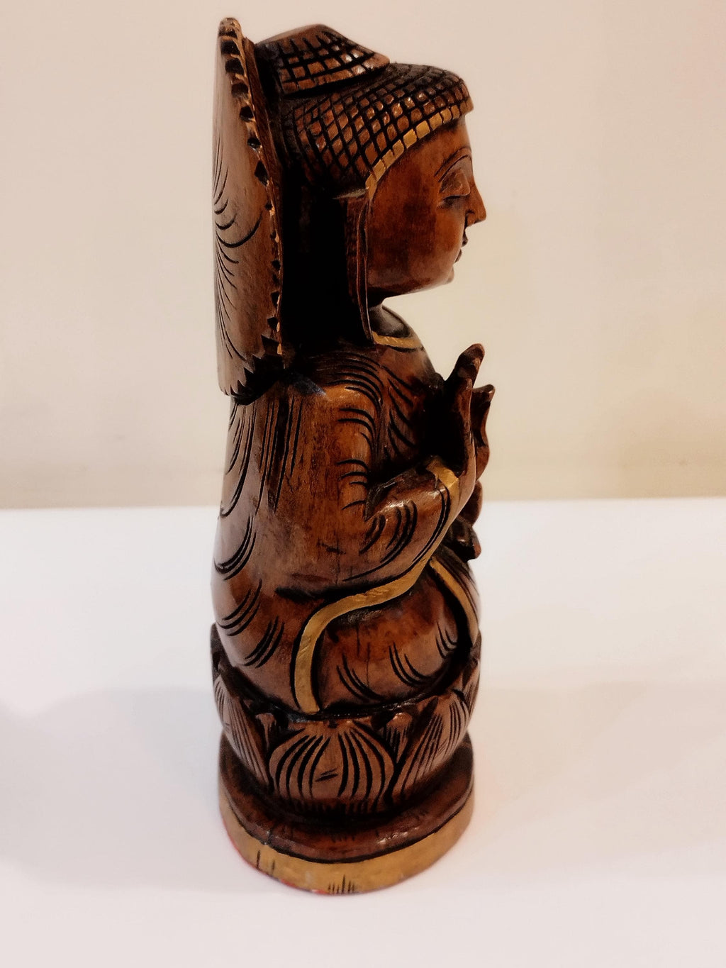 Handcrafted Oily Wood antique Buddha Statue (Oxidised kadam wood)