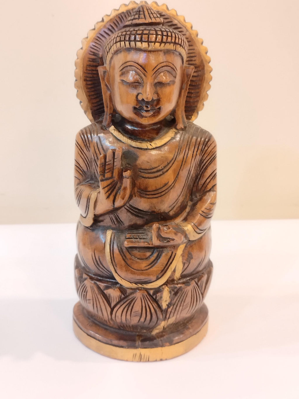 Handcrafted Oily Wood antique Buddha Statue (Oxidised kadam wood)