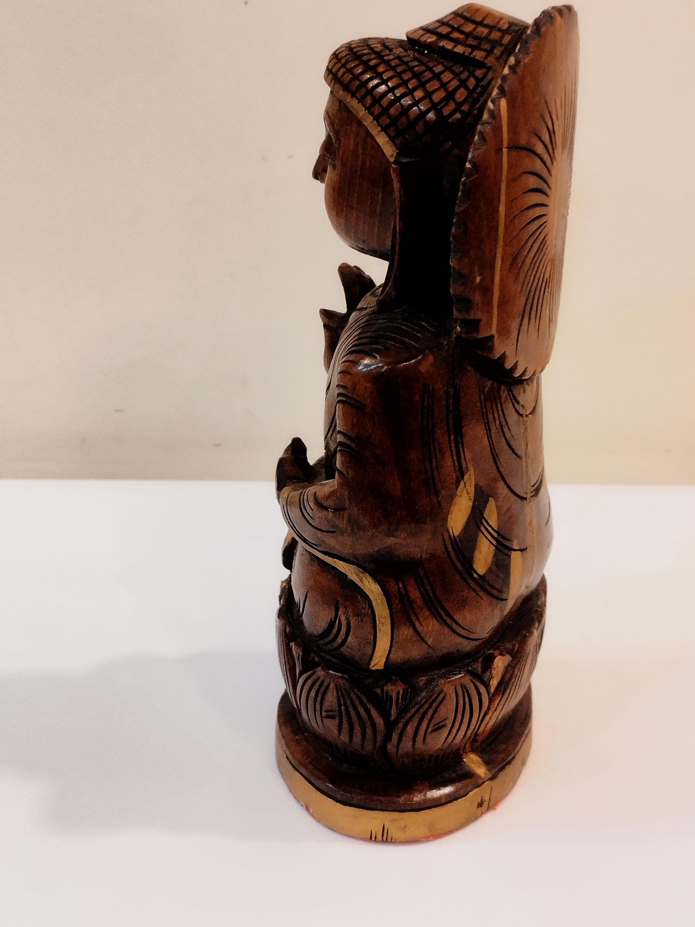 Handcrafted Oily Wood antique Buddha Statue (Oxidised kadam wood)