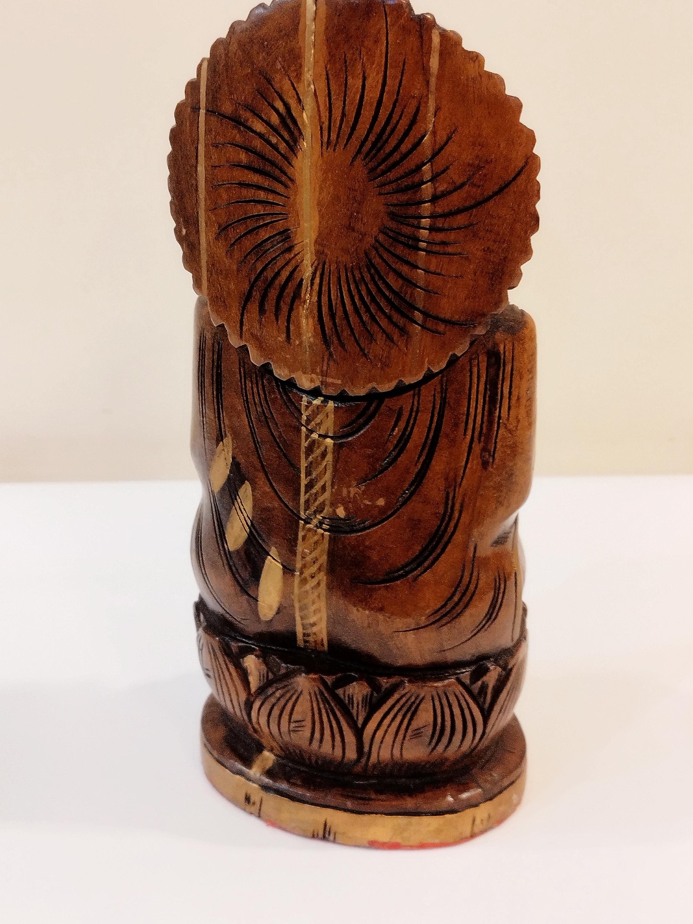 Handcrafted Oily Wood antique Buddha Statue (Oxidised kadam wood)
