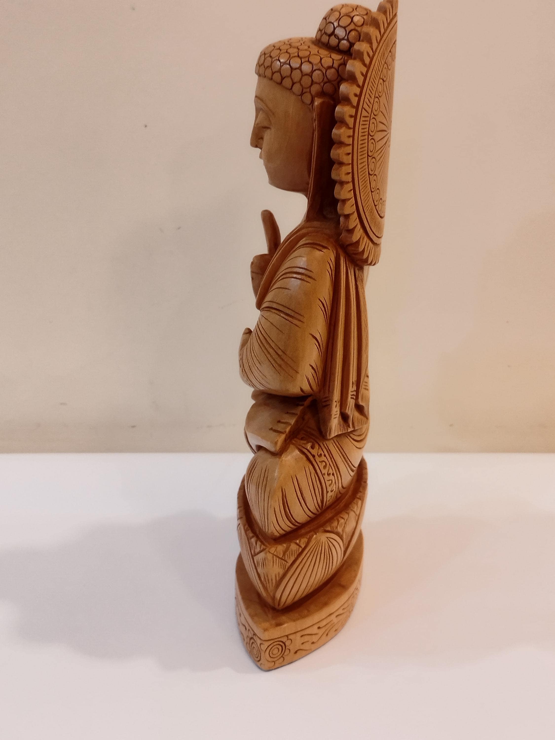 Handcrafted Oily Wood Blessing Buddha Statue - 10 Inches