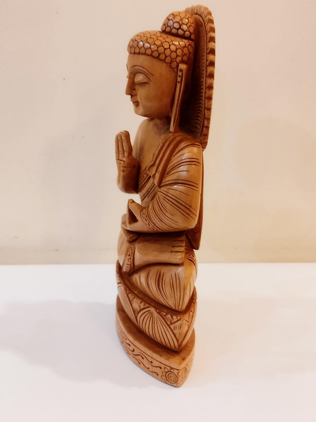 Handcrafted Oily Wood Blessing Buddha Statue - 10 Inches