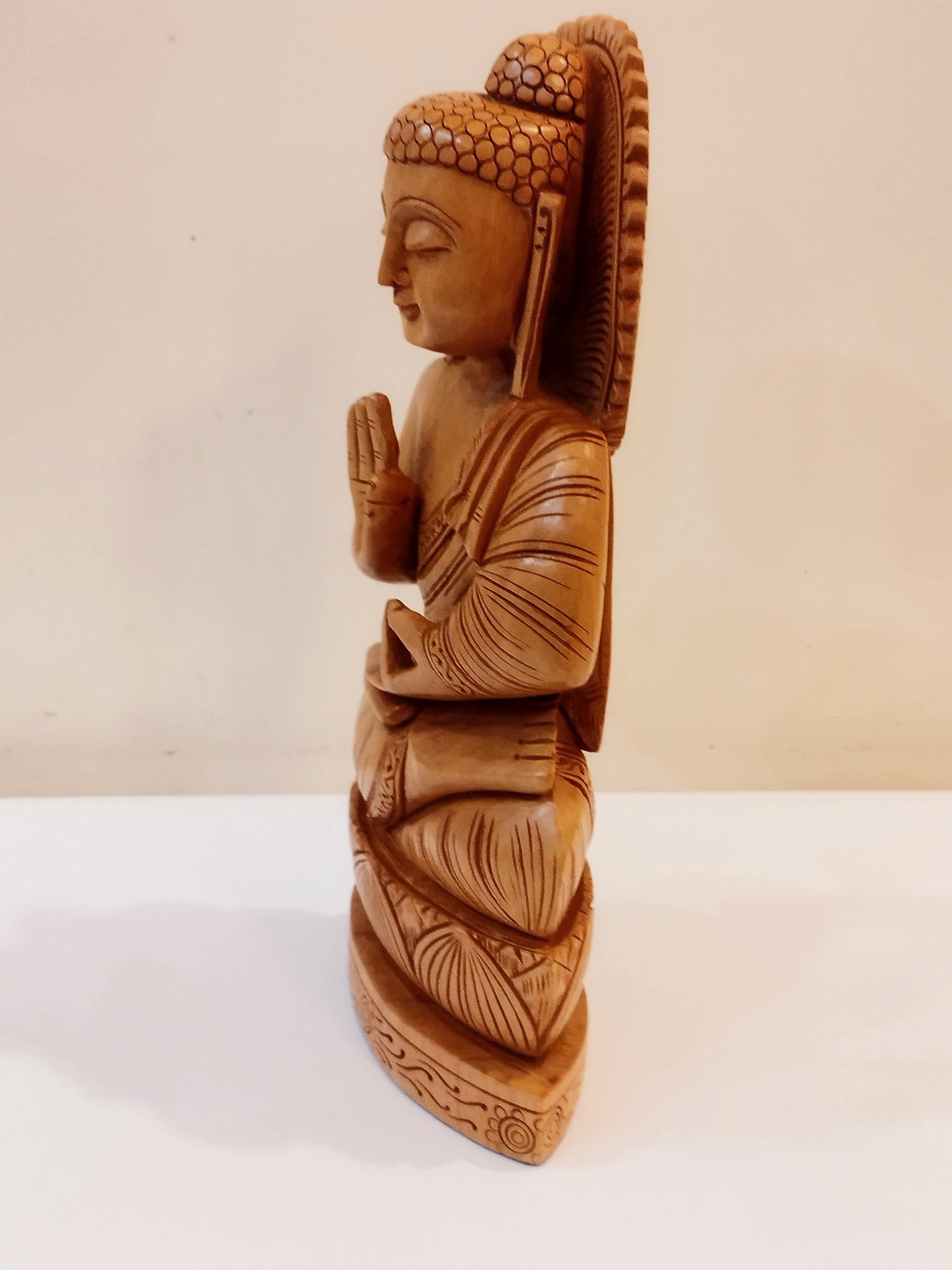 Handcrafted Oily Wood Blessing Buddha Statue - 10 Inches