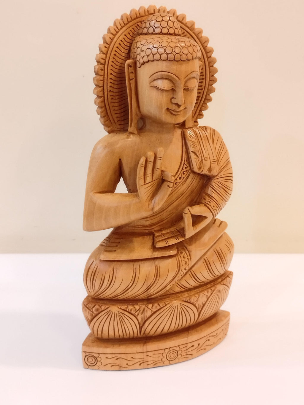 Handcrafted Oily Wood Blessing Buddha Statue - 10 Inches