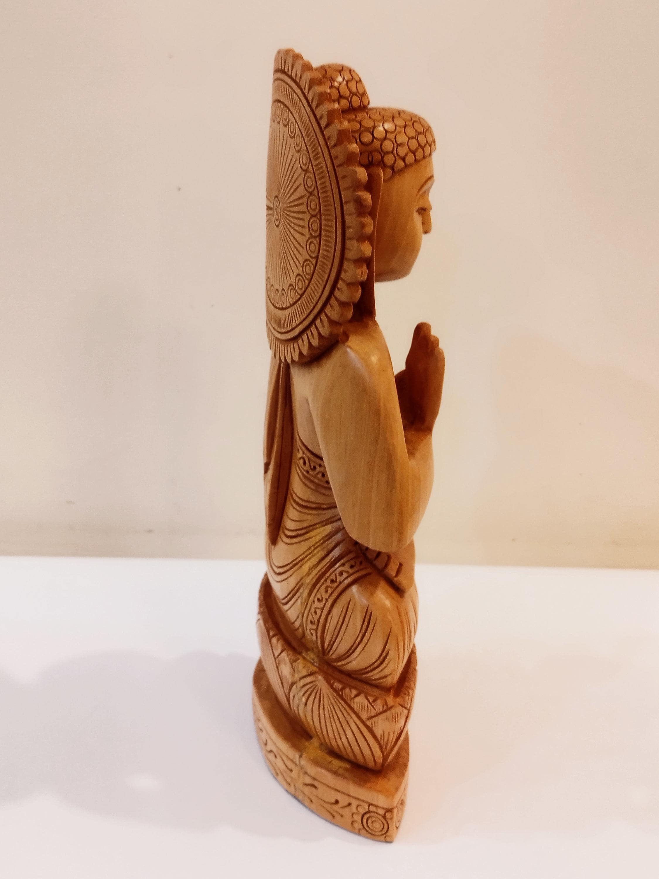 Handcrafted Oily Wood Blessing Buddha Statue - 10 Inches