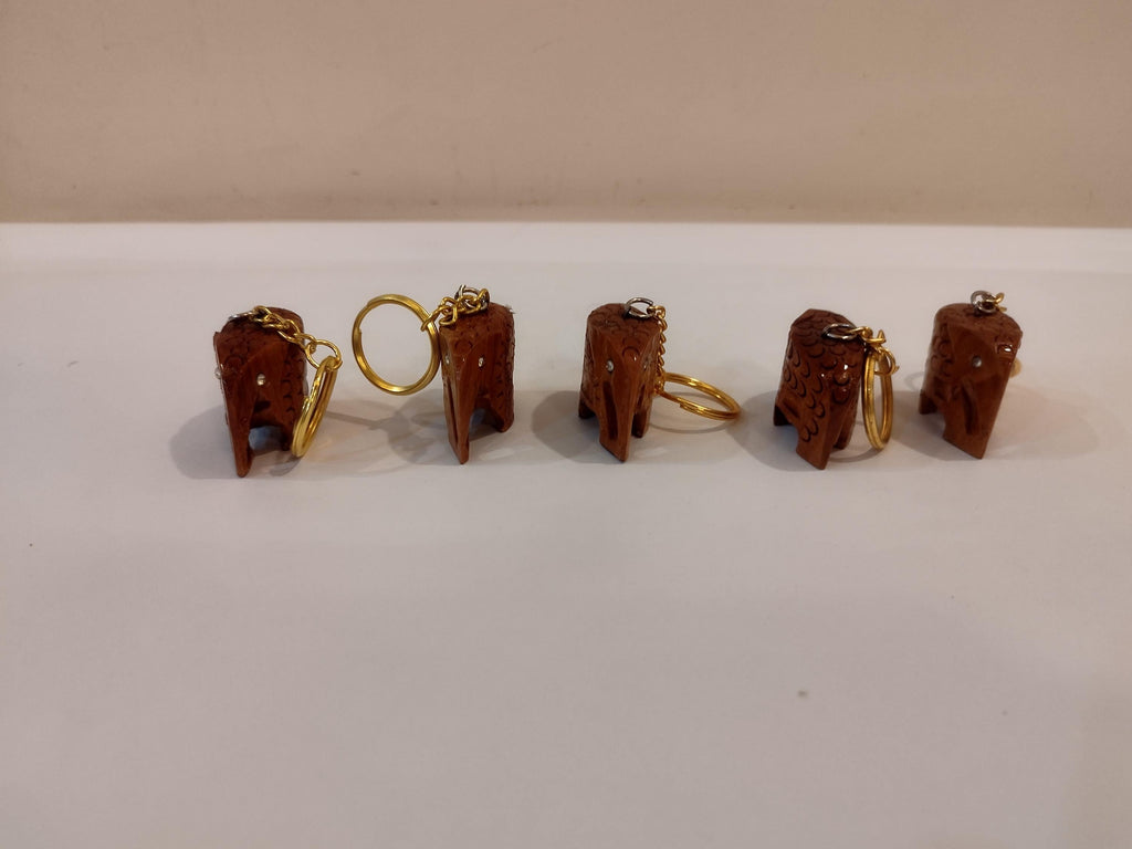 Hand carved kadam wood elephant key chain set of 5 : gifting and personal use